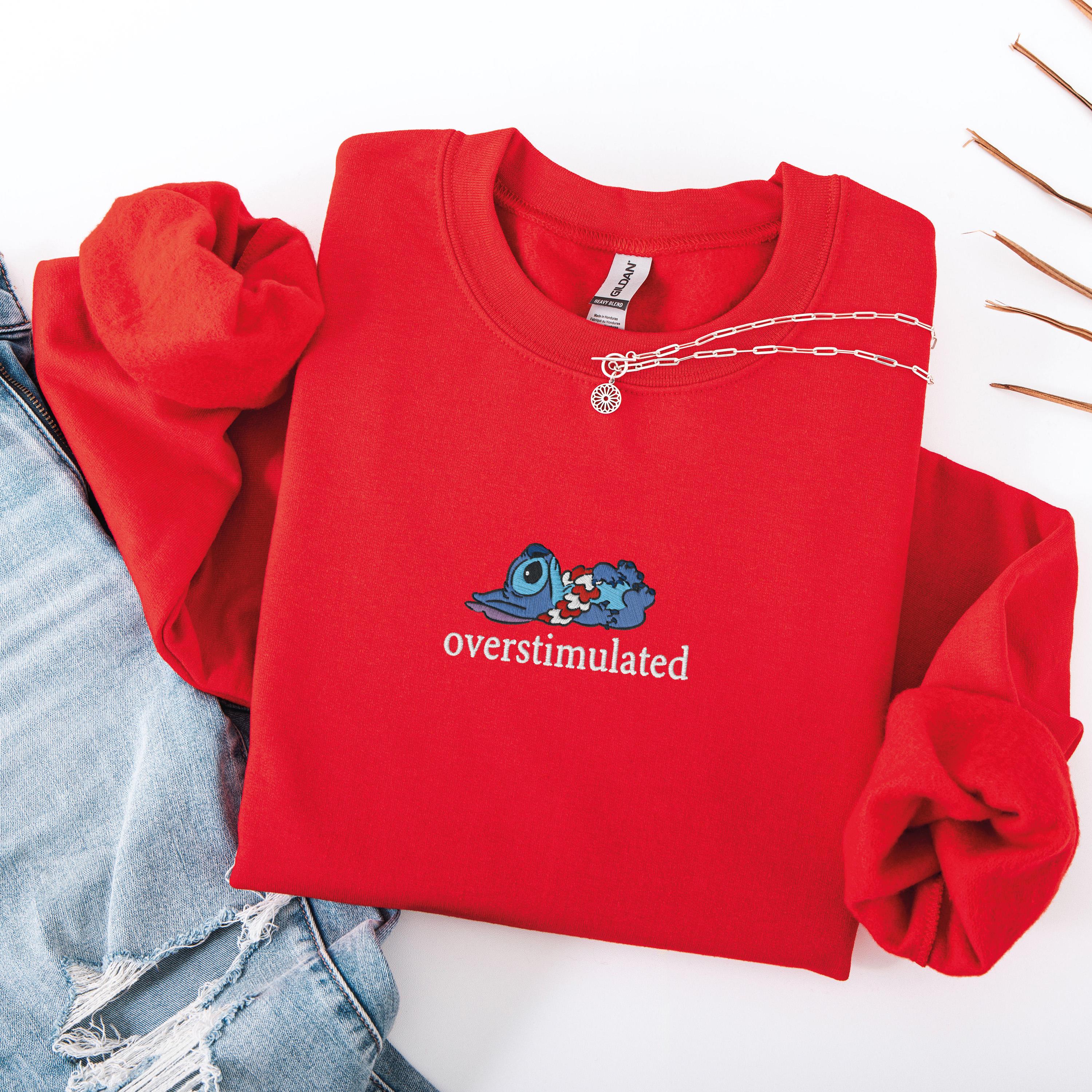 Embroidered Overstimulated Blue Alien Sweatshirt – Funny Magical Kingdom Anxiety And Mental Health Sweater - photo 7