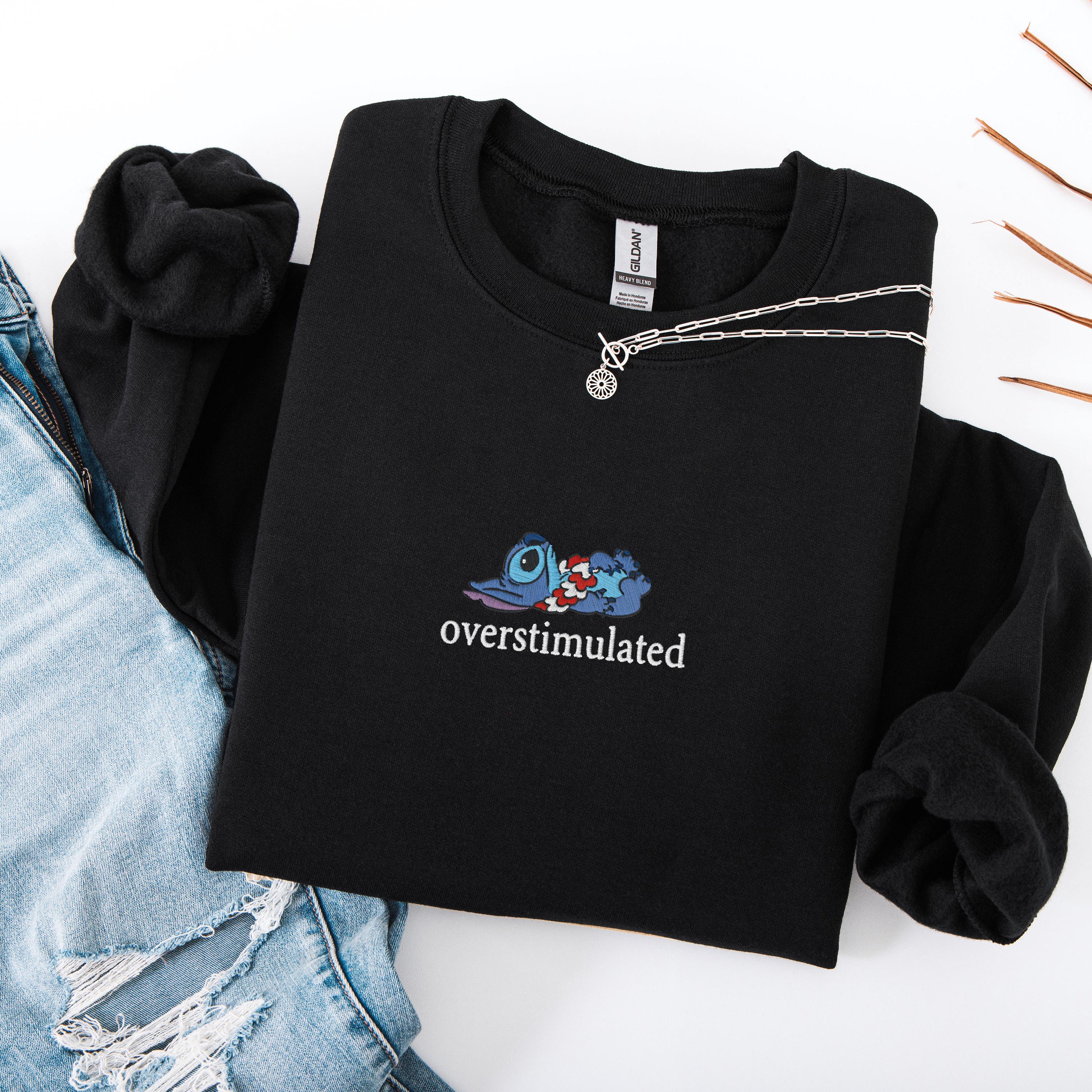 Embroidered Overstimulated Blue Alien Sweatshirt – Funny Magical Kingdom Anxiety And Mental Health Sweater - photo 8