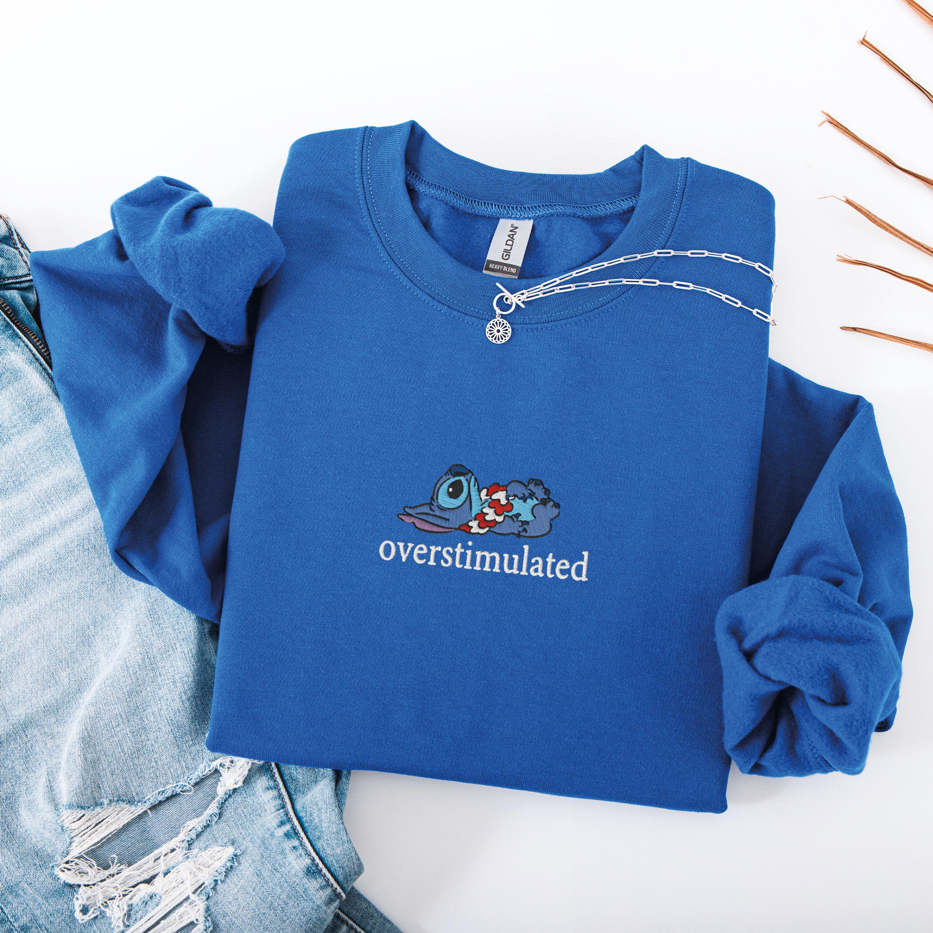 Embroidered Overstimulated Blue Alien Sweatshirt – Funny Magical Kingdom Anxiety And Mental Health Sweater - photo 9