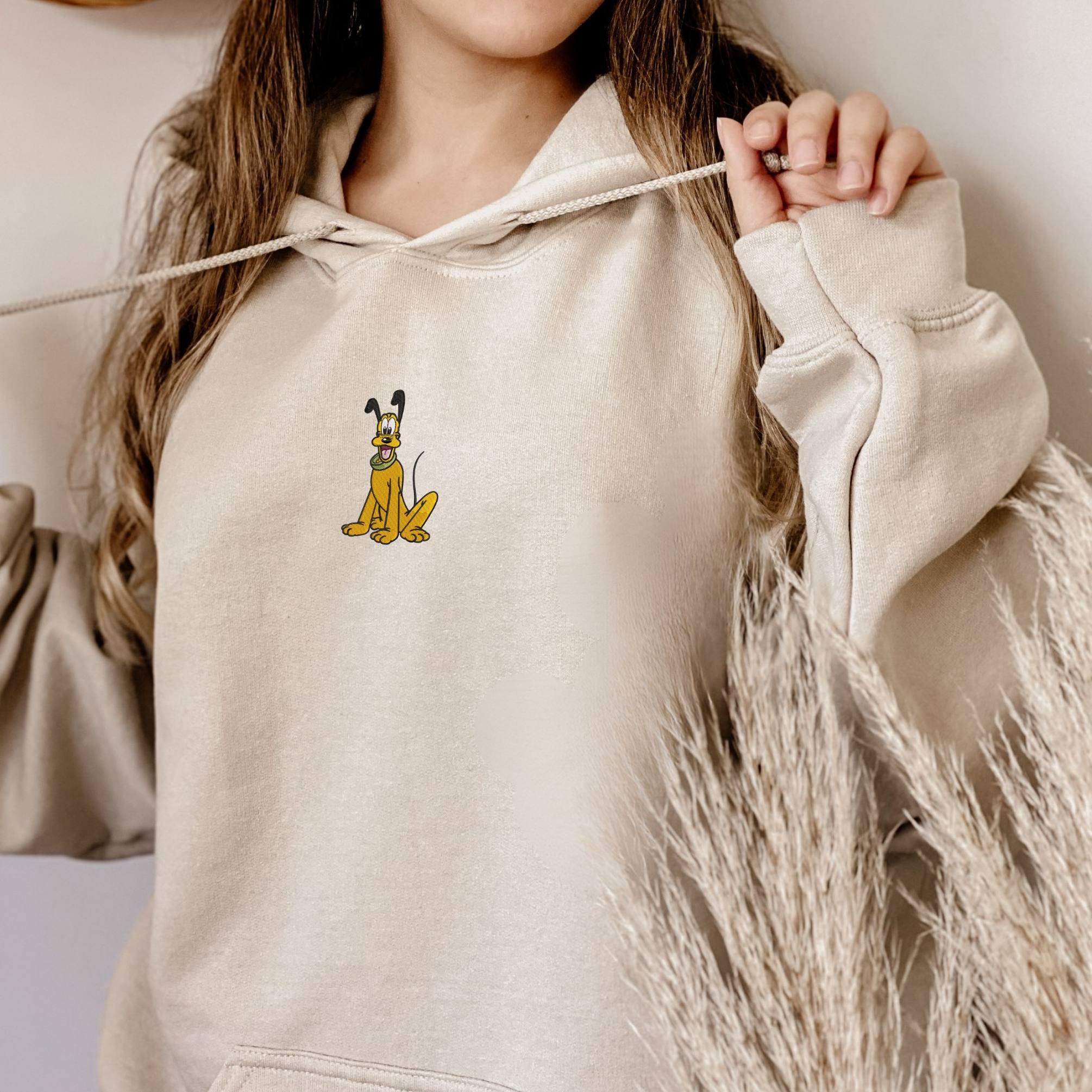 Embroidered Pluto Dog Sweatshirt With Minimalist Cartoon Embroidery – Cozy Disney Family Trip Hoodie And Dog Lover Gift - photo 2