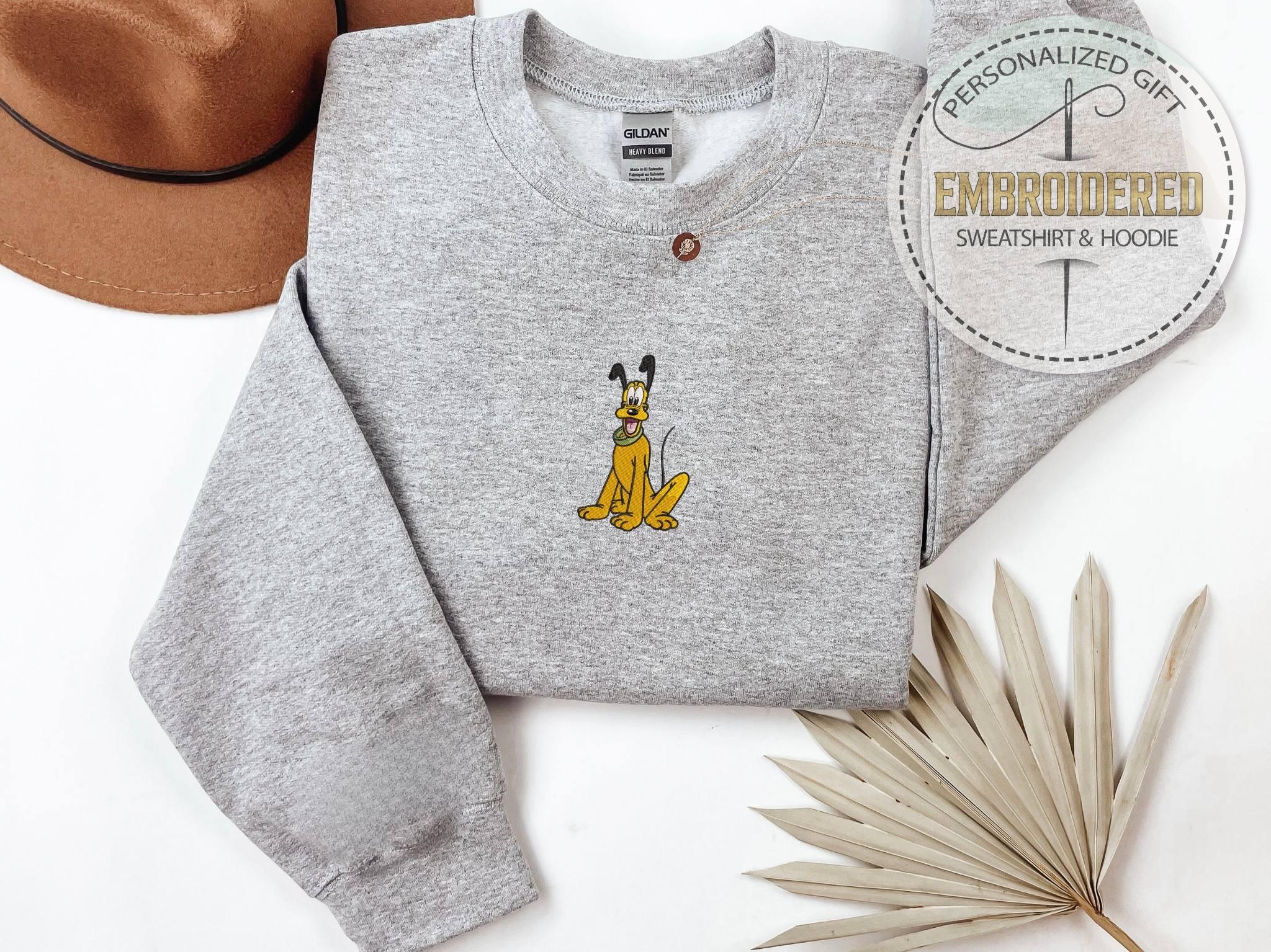 Embroidered Pluto Dog Sweatshirt With Minimalist Cartoon Embroidery – Cozy Disney Family Trip Hoodie And Dog Lover Gift - photo 3