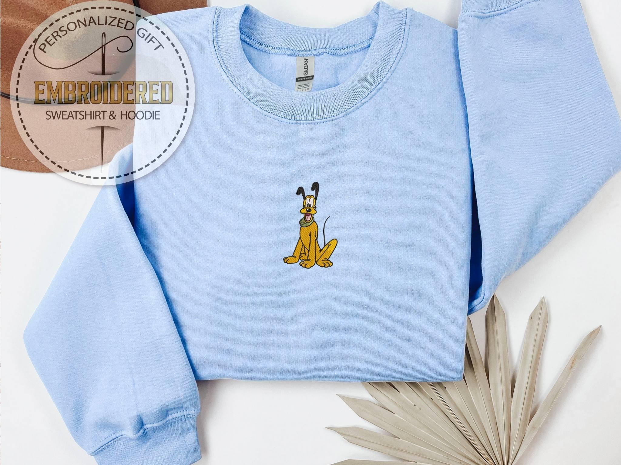 Embroidered Pluto Dog Sweatshirt With Minimalist Cartoon Embroidery – Cozy Disney Family Trip Hoodie And Dog Lover Gift - photo 7