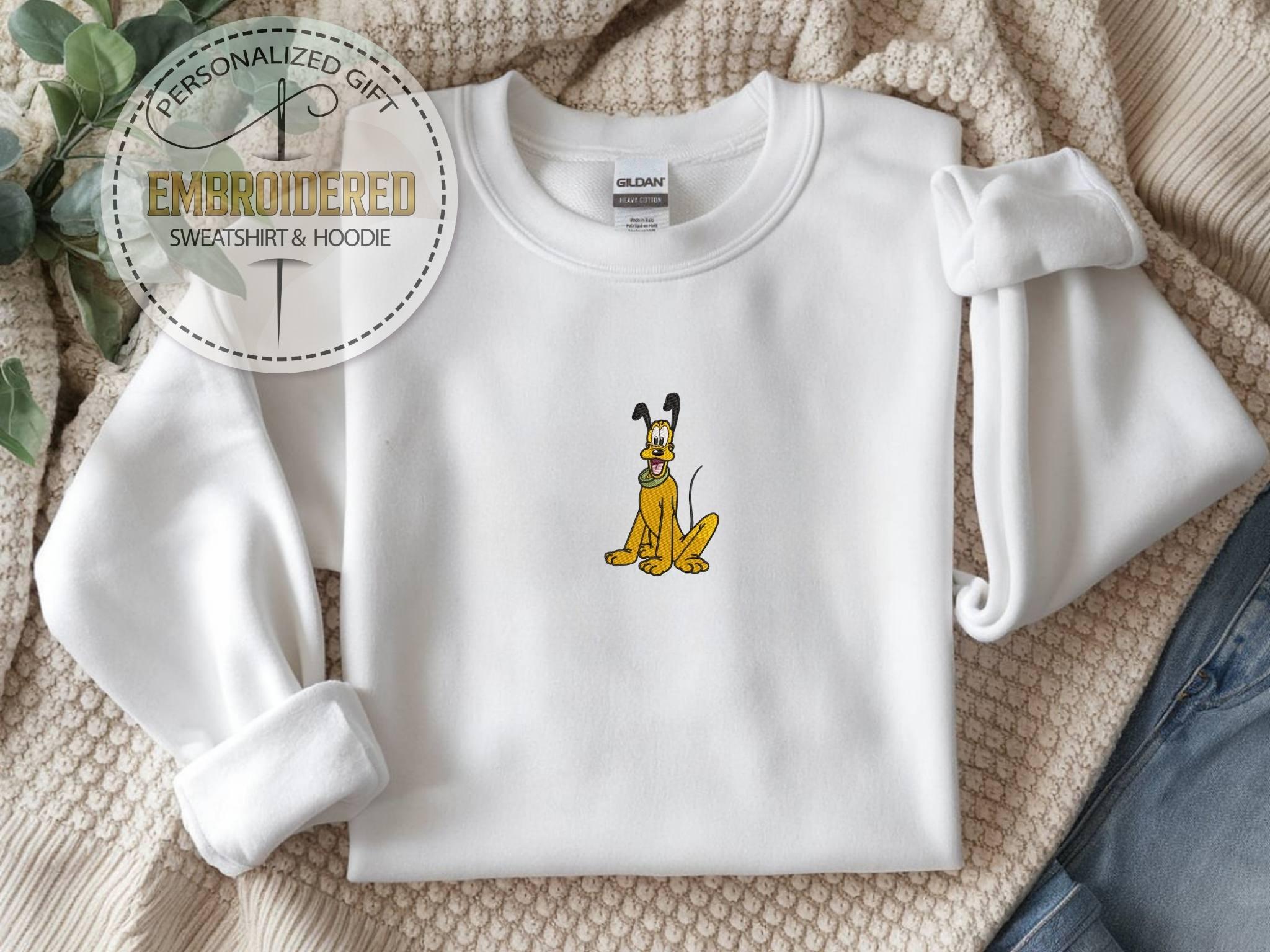 Embroidered Pluto Dog Sweatshirt With Minimalist Cartoon Embroidery – Cozy Disney Family Trip Hoodie And Dog Lover Gift - photo 9