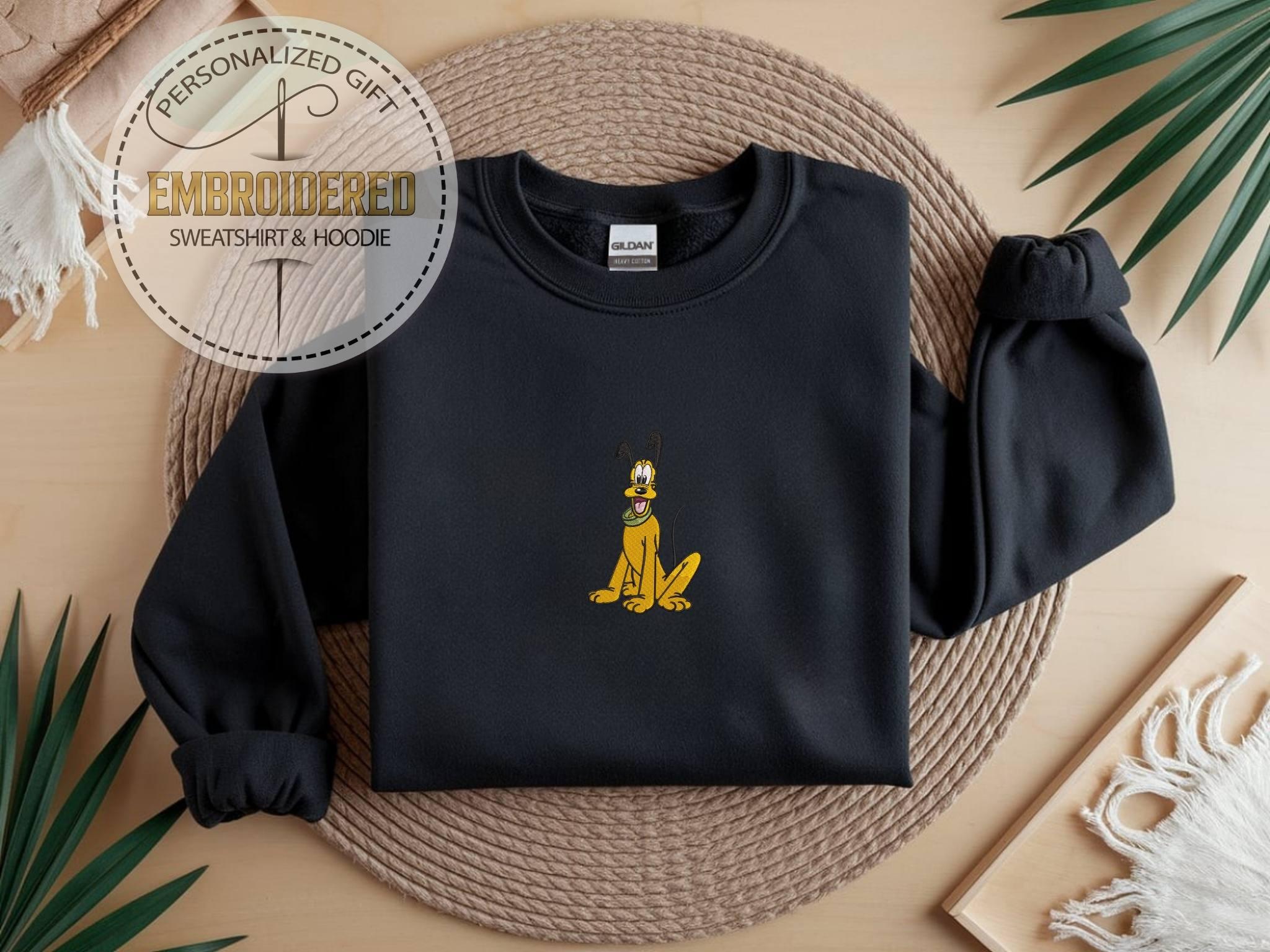 Embroidered Pluto Dog Sweatshirt With Minimalist Cartoon Embroidery – Cozy Disney Family Trip Hoodie And Dog Lover Gift - photo 10