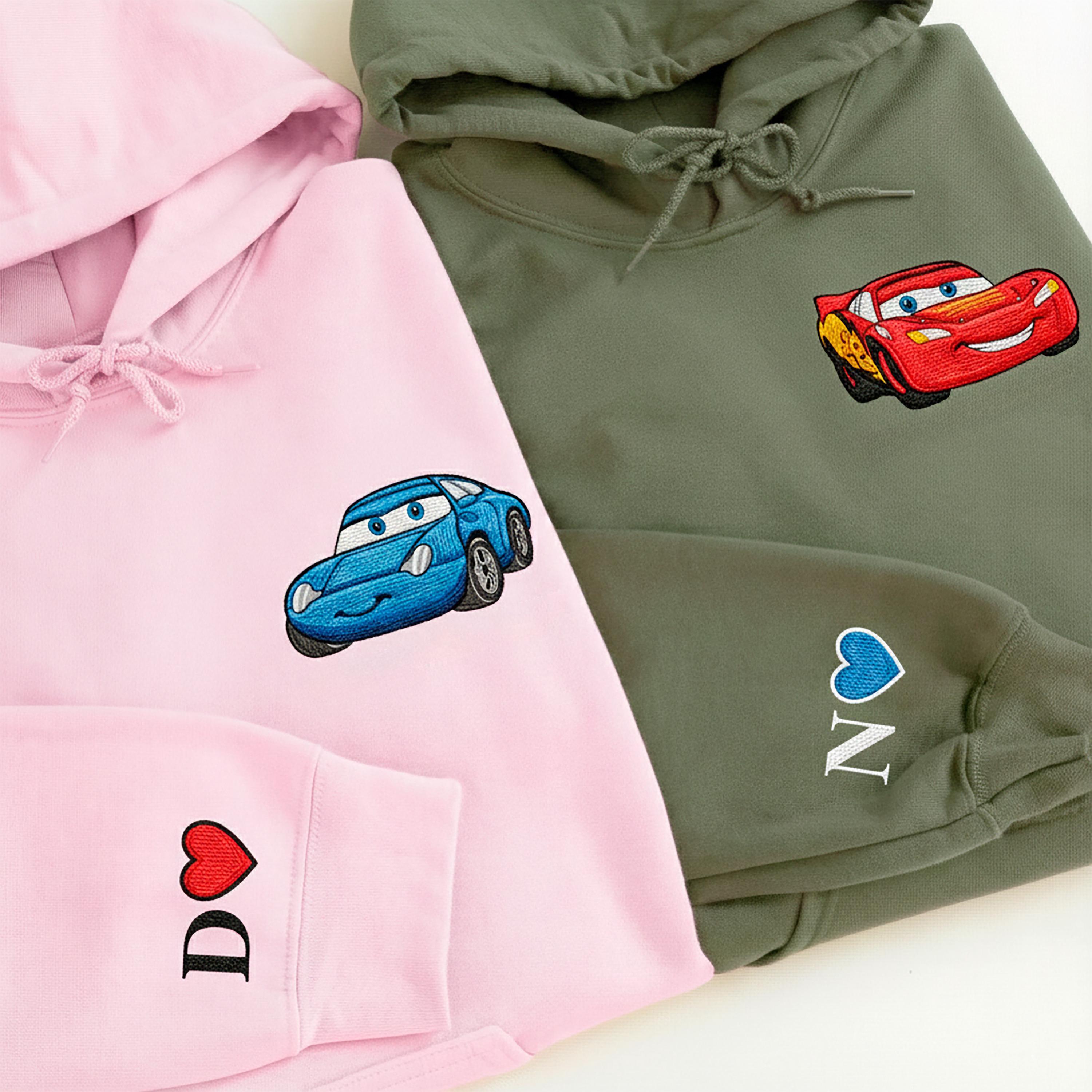 Embroidered Mc Queen And Sally Couple Sweatshirt – Disney Matching Valentine's Day Hoodie And Embroidered Crewneck