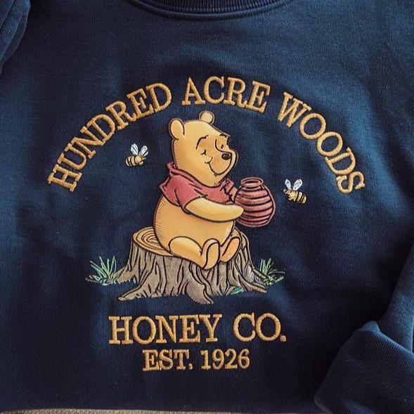 Winnie The Pooh Bear Embroidered Sweatshirt With Hundred Acre Woods Honey Co Design – Disneyworld Trip Crewneck Shirt - photo 3