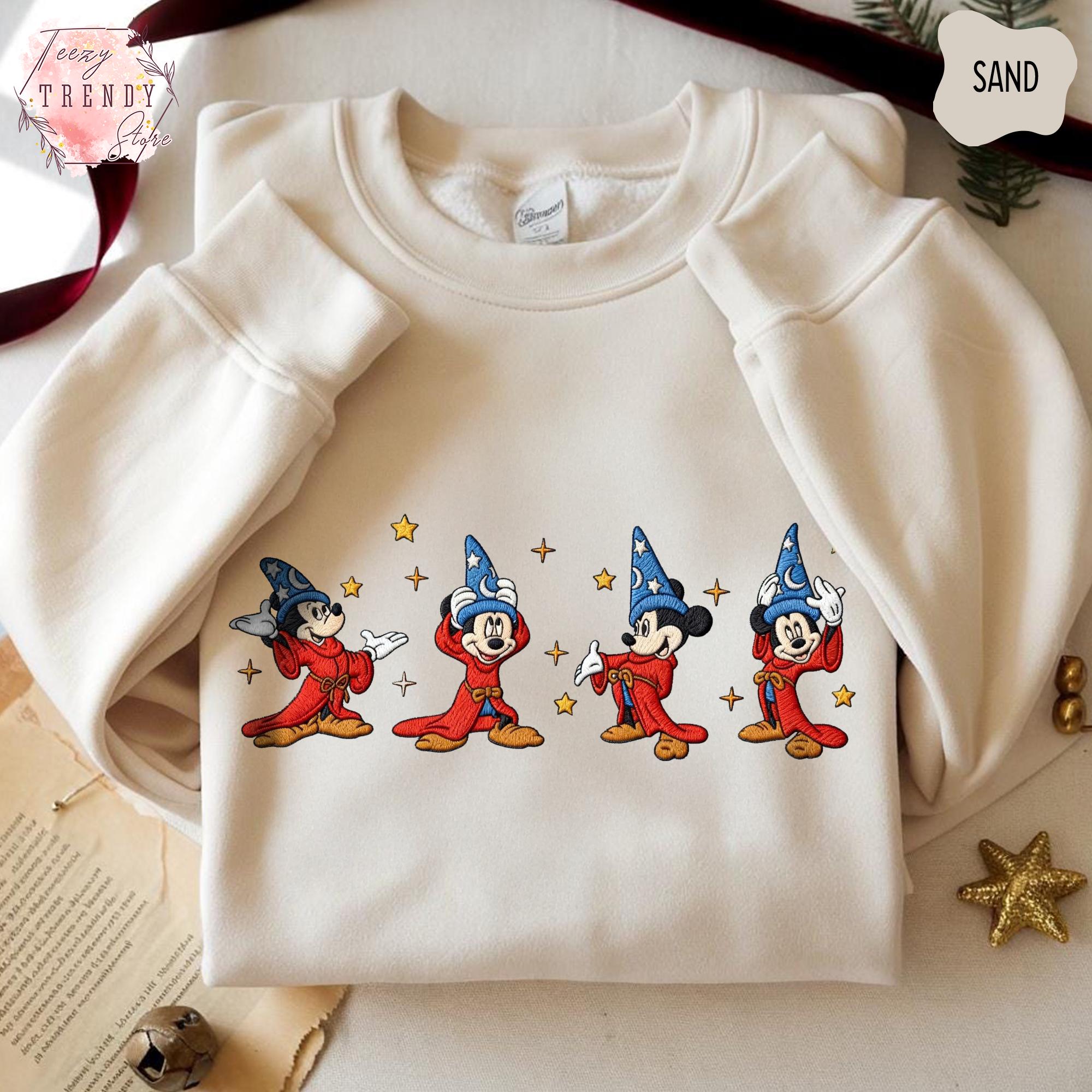 Embroidered Walt Disney Fantasia Mickey Watercolor Sorcerer Shirt – Disneyland Family Matching Sweatshirt And Tee