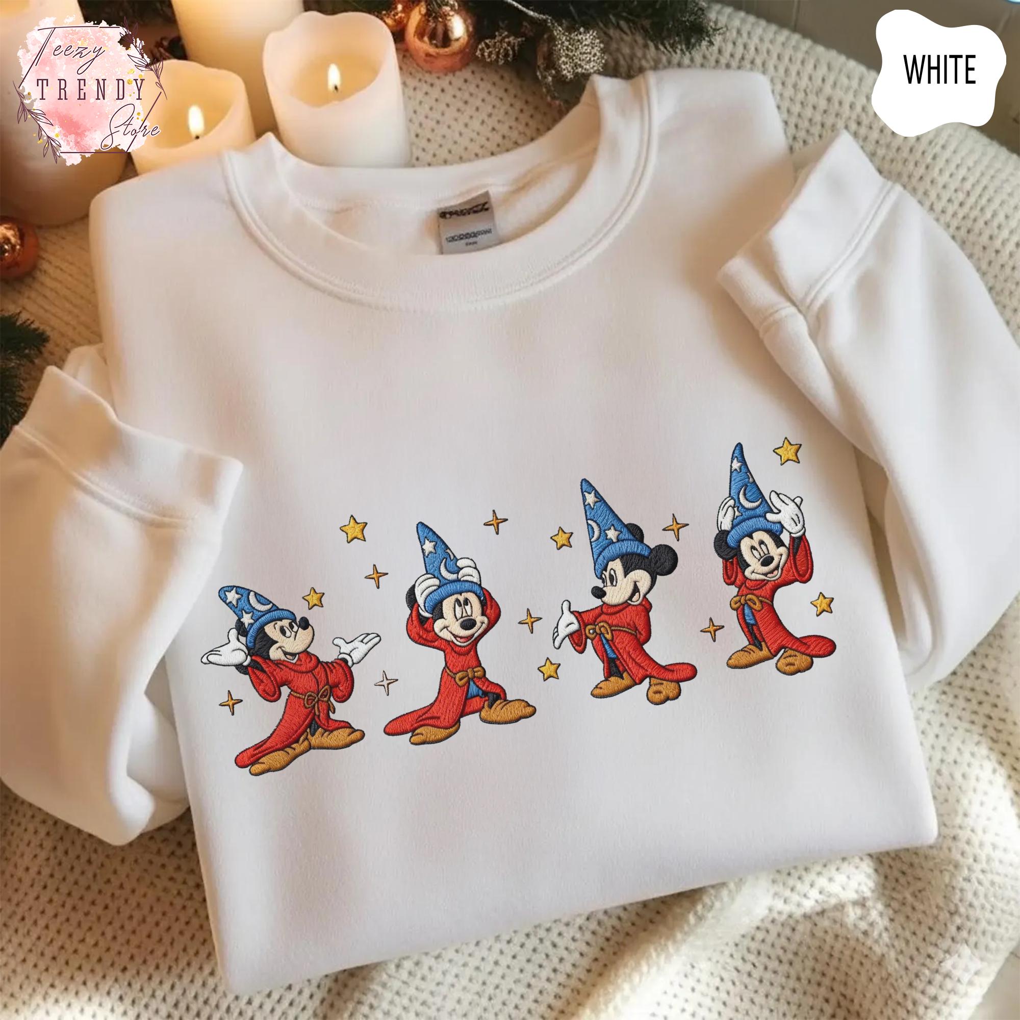 Embroidered Walt Disney Fantasia Mickey Watercolor Sorcerer Shirt – Disneyland Family Matching Sweatshirt And Tee - photo 3