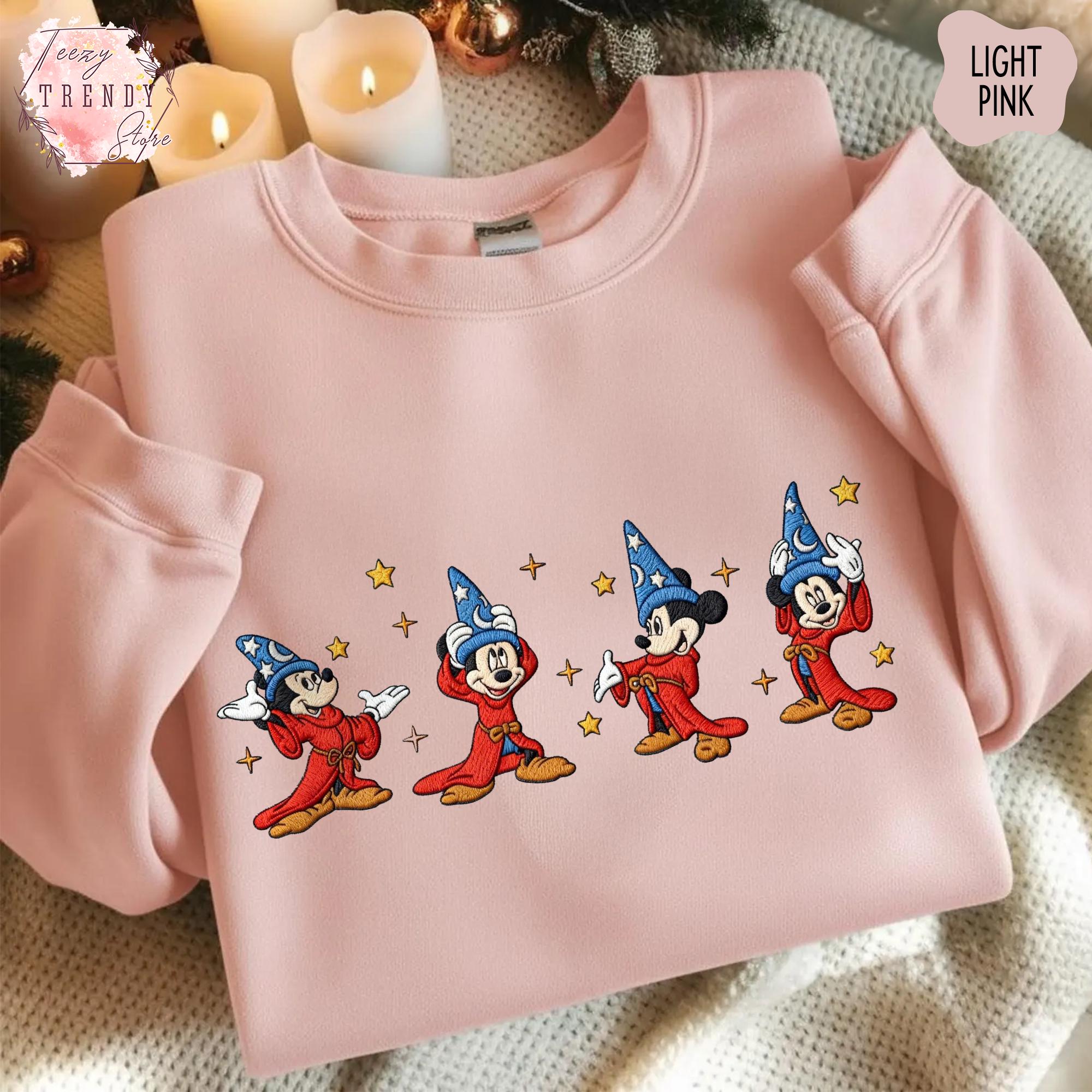 Embroidered Walt Disney Fantasia Mickey Watercolor Sorcerer Shirt – Disneyland Family Matching Sweatshirt And Tee - photo 4