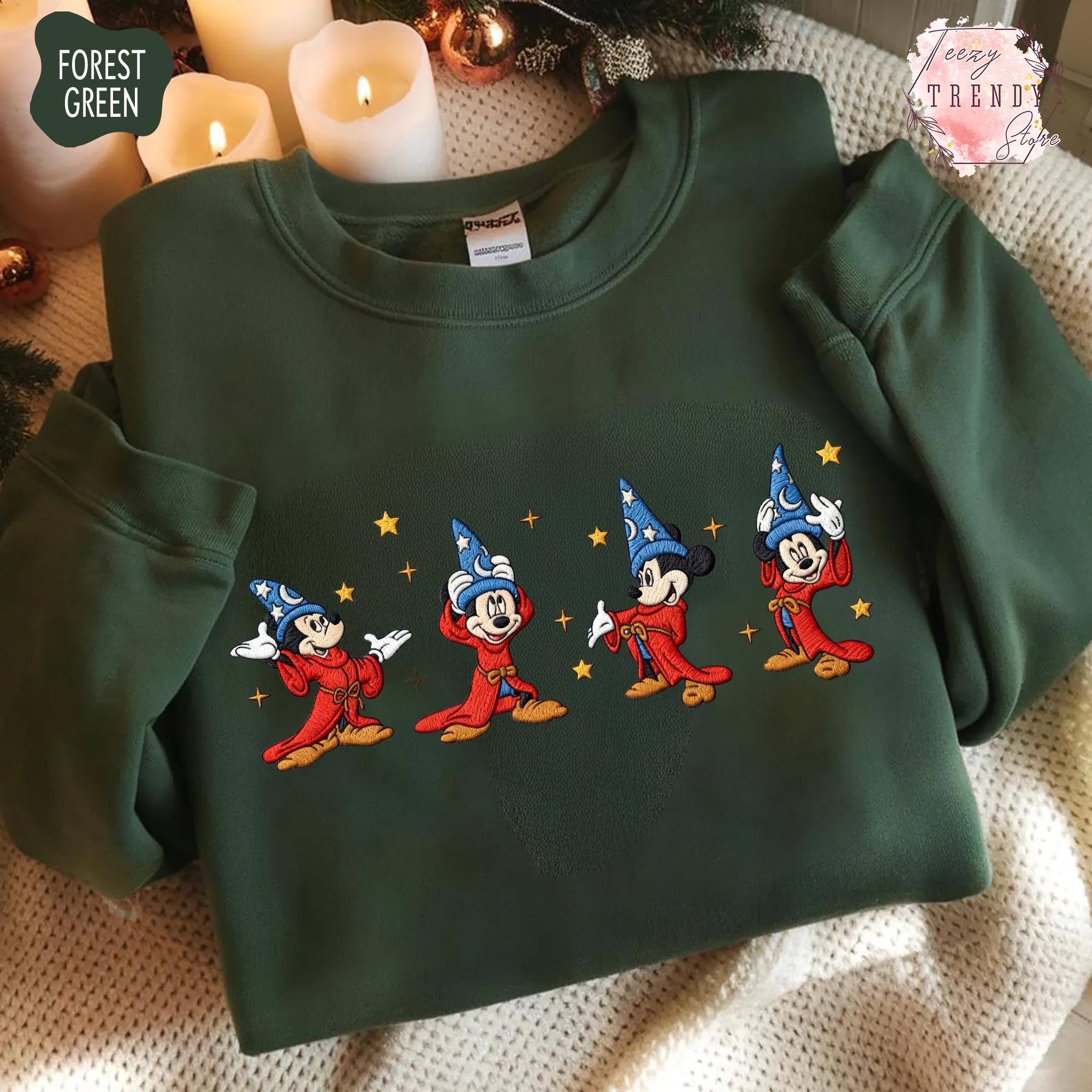 Embroidered Walt Disney Fantasia Mickey Watercolor Sorcerer Shirt – Disneyland Family Matching Sweatshirt And Tee - photo 5