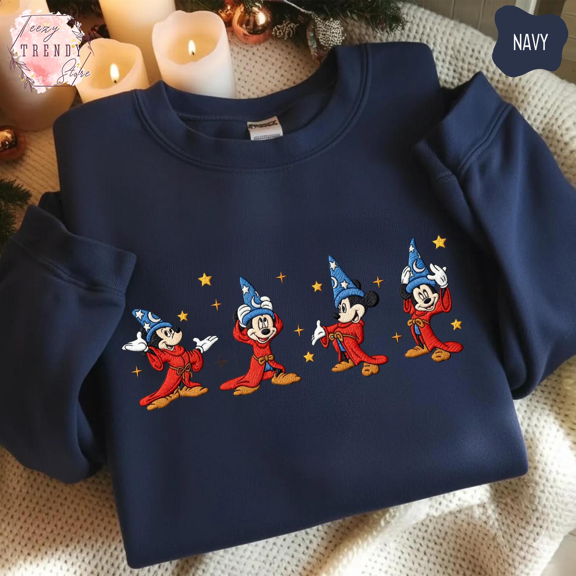 Embroidered Walt Disney Fantasia Mickey Watercolor Sorcerer Shirt – Disneyland Family Matching Sweatshirt And Tee - photo 6