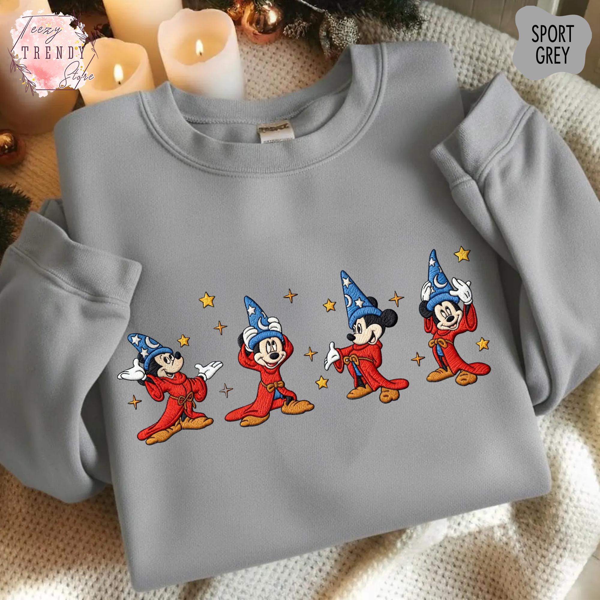 Embroidered Walt Disney Fantasia Mickey Watercolor Sorcerer Shirt – Disneyland Family Matching Sweatshirt And Tee - photo 7