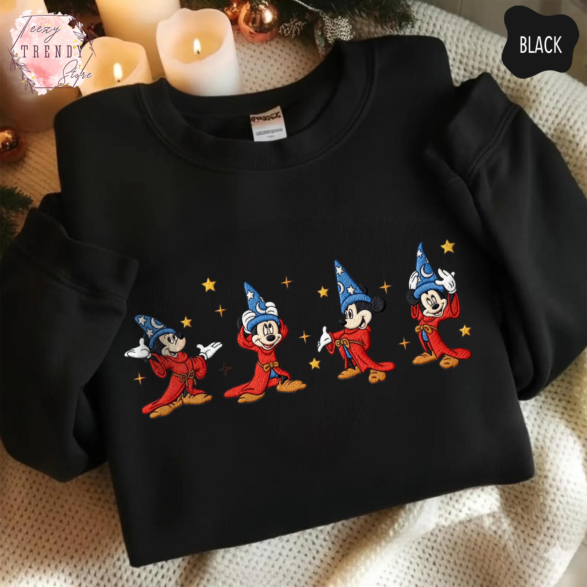 Embroidered Walt Disney Fantasia Mickey Watercolor Sorcerer Shirt – Disneyland Family Matching Sweatshirt And Tee - photo 8