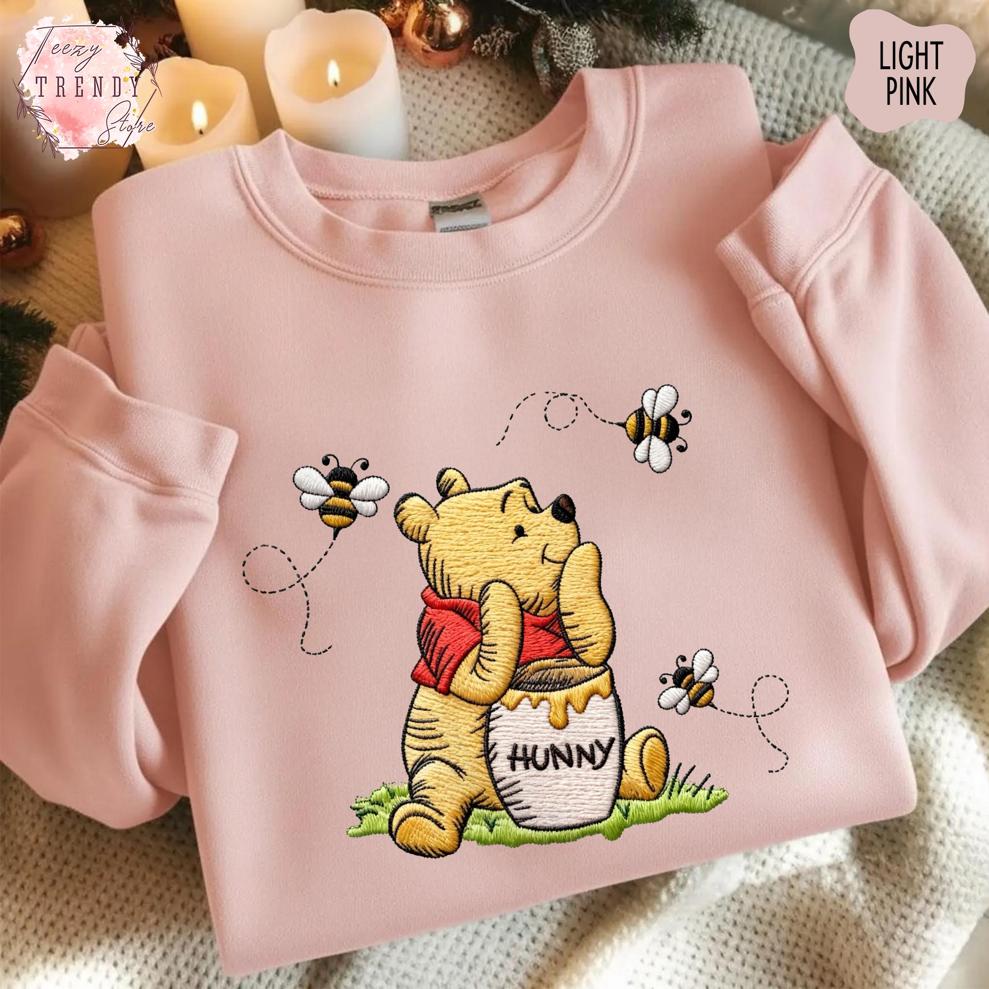 Embroidered Winnie The Pooh Bear Eating Honey Sweatshirt – Cozy Disney Trip Embroidery Shirt For Pooh Bear Lovers - photo 4