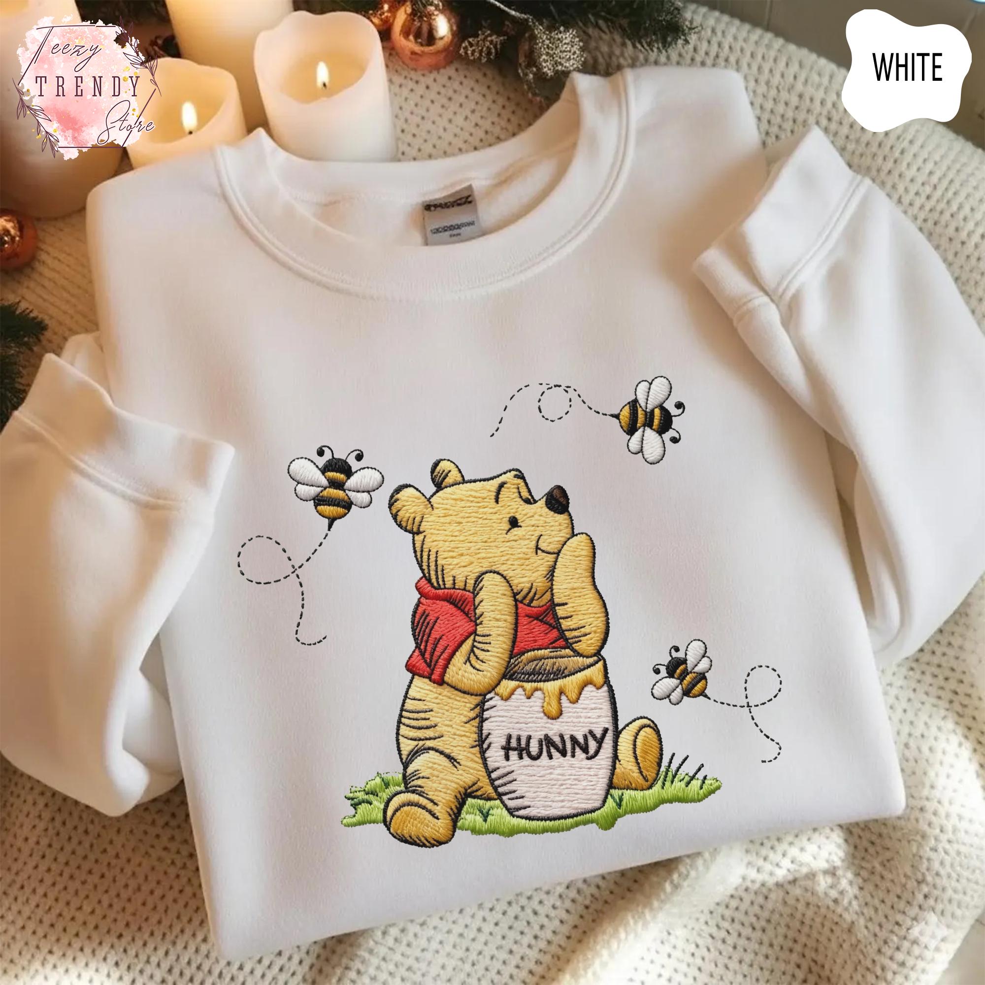Embroidered Winnie The Pooh Bear Eating Honey Sweatshirt – Cozy Disney Trip Embroidery Shirt For Pooh Bear Lovers - photo 6