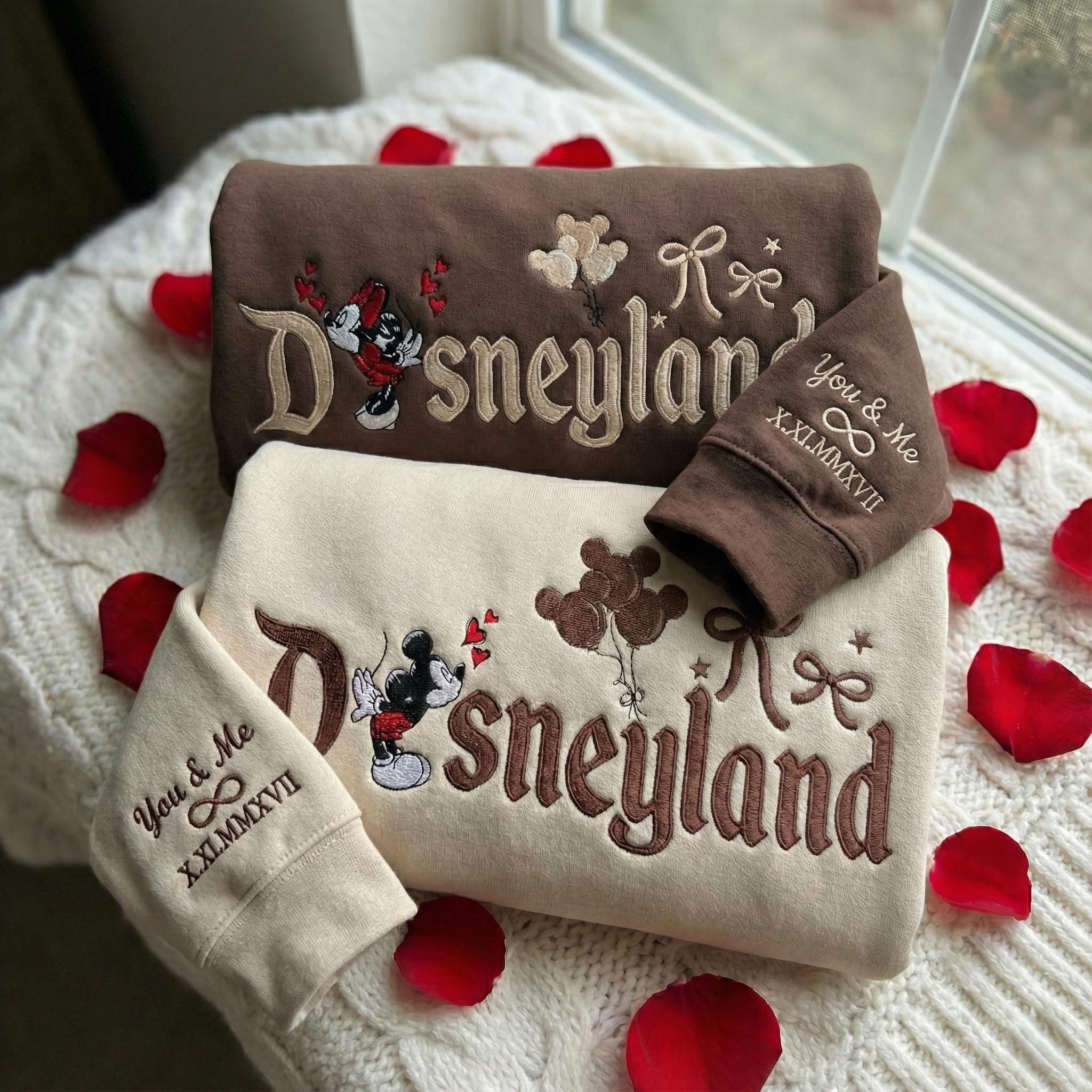 Embroidered Magical Land Valentines Couple Mouse Sweatshirt – Matching Sweethearts Sweater And Honeymoon Gift