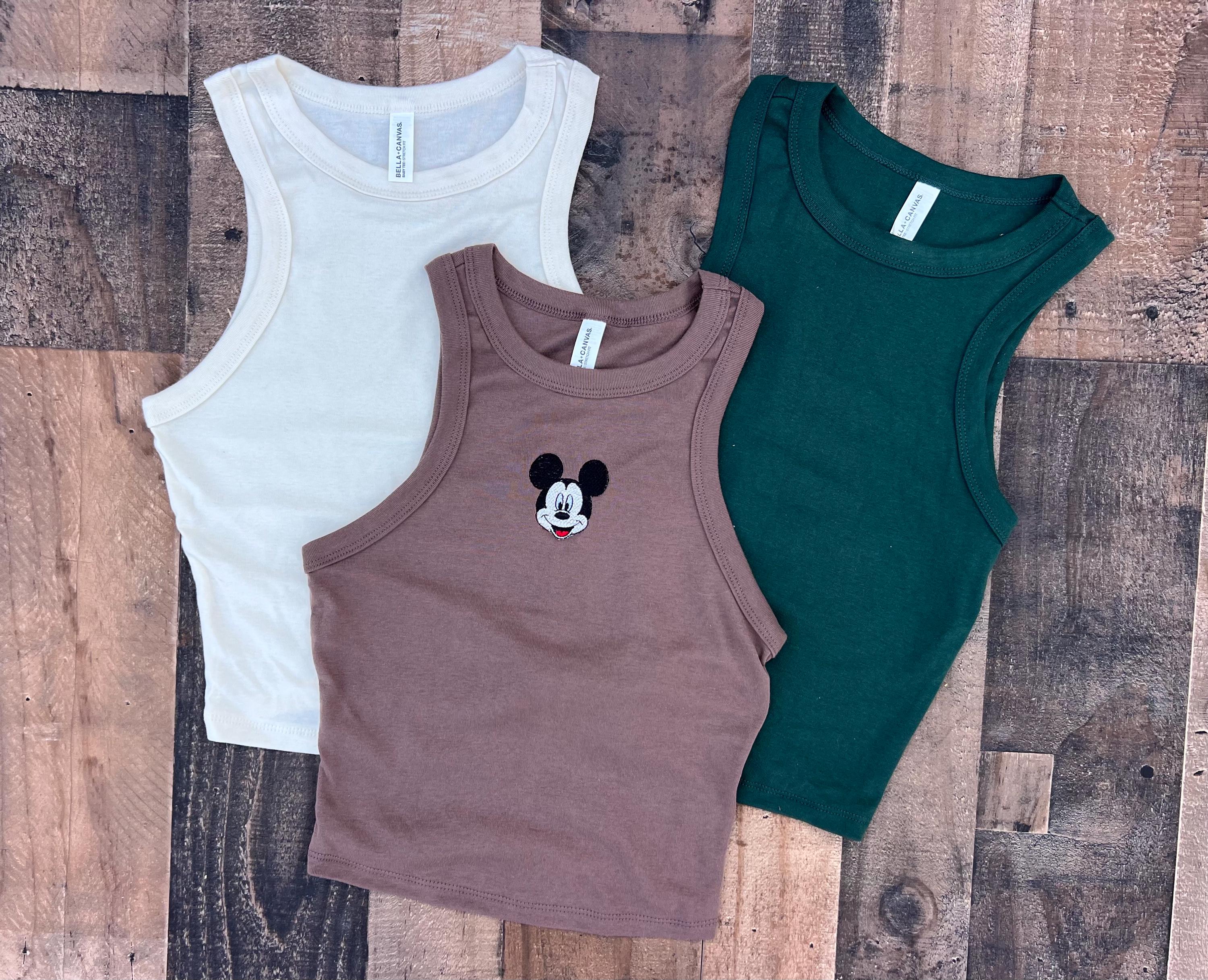 Mickey Mouse Embroidery Crop Tank And Brown Baby Tee – Simple Y2K Disneyworld WDW Unisex Tshirt For Women And Men - photo 2