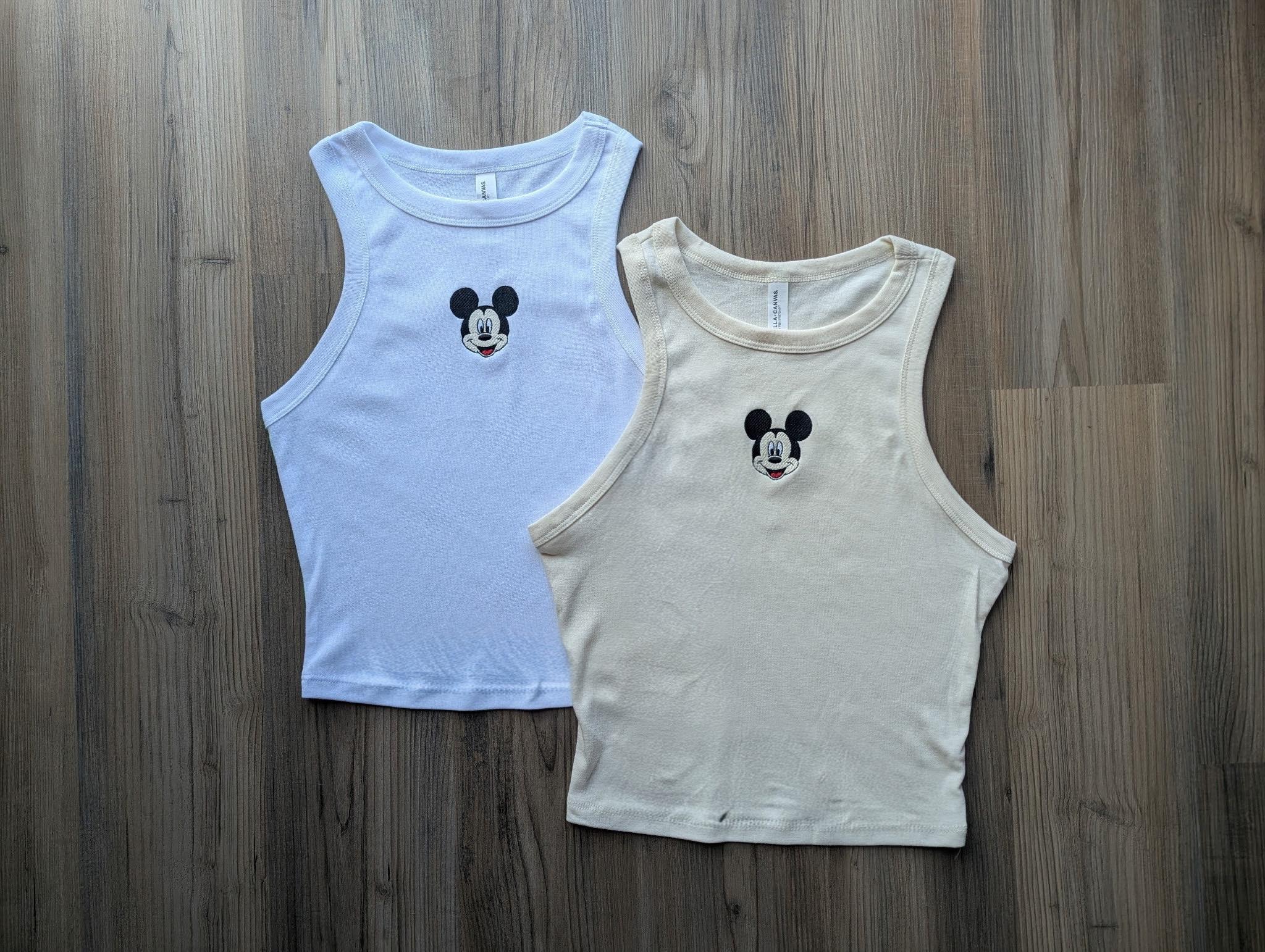 Mickey Mouse Embroidery Crop Tank And Brown Baby Tee – Simple Y2K Disneyworld WDW Unisex Tshirt For Women And Men - photo 4