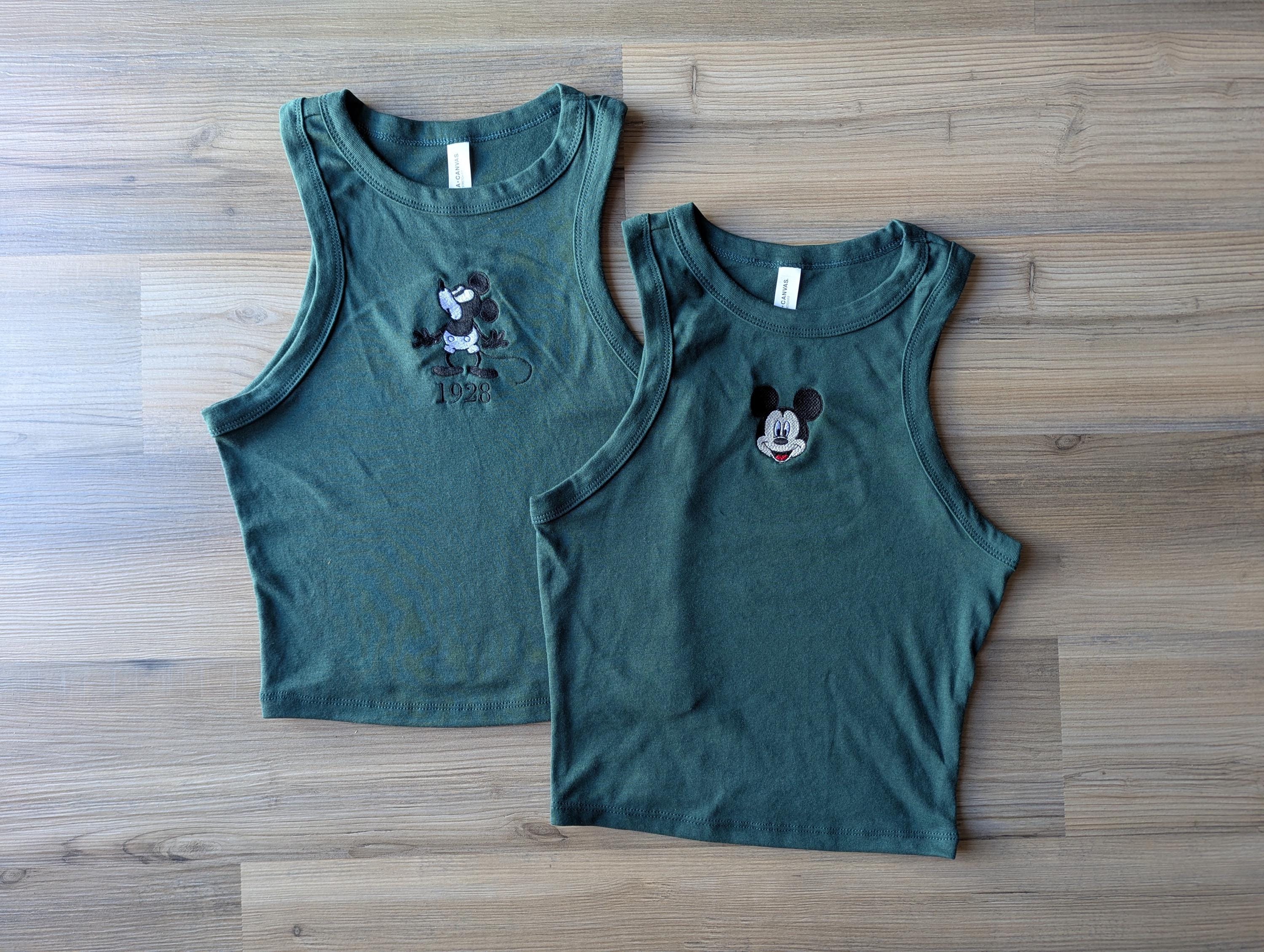 Mickey Mouse Embroidery Crop Tank And Brown Baby Tee – Simple Y2K Disneyworld WDW Unisex Tshirt For Women And Men - photo 5