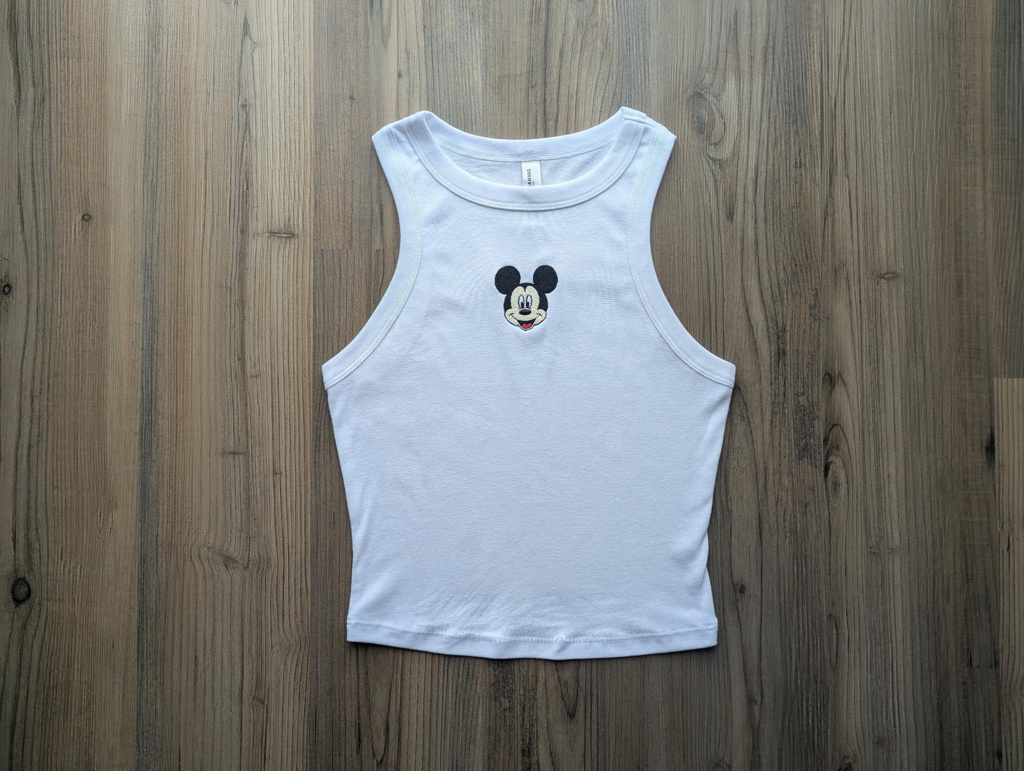 Mickey Mouse Embroidery Crop Tank And Brown Baby Tee – Simple Y2K Disneyworld WDW Unisex Tshirt For Women And Men - photo 7
