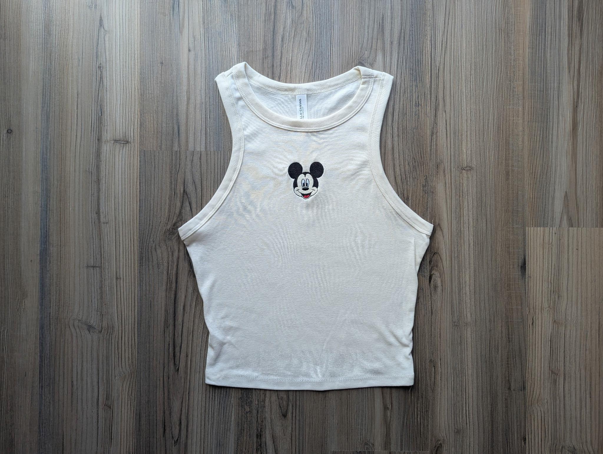 Mickey Mouse Embroidery Crop Tank And Brown Baby Tee – Simple Y2K Disneyworld WDW Unisex Tshirt For Women And Men - photo 9