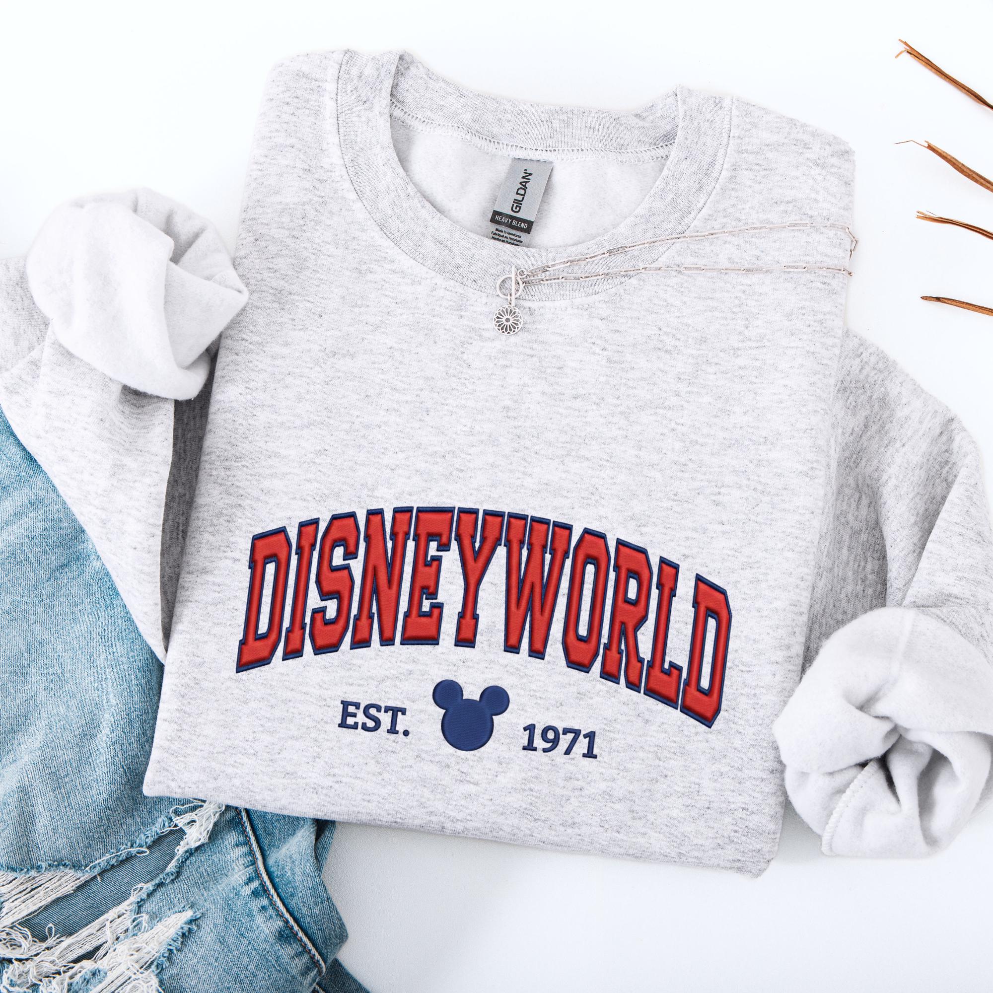 Disneyworld Embroidered Sweatshirt With Mickey Est 1971 Design – Classic Disney Crewneck Pullover For Park Days - photo 6