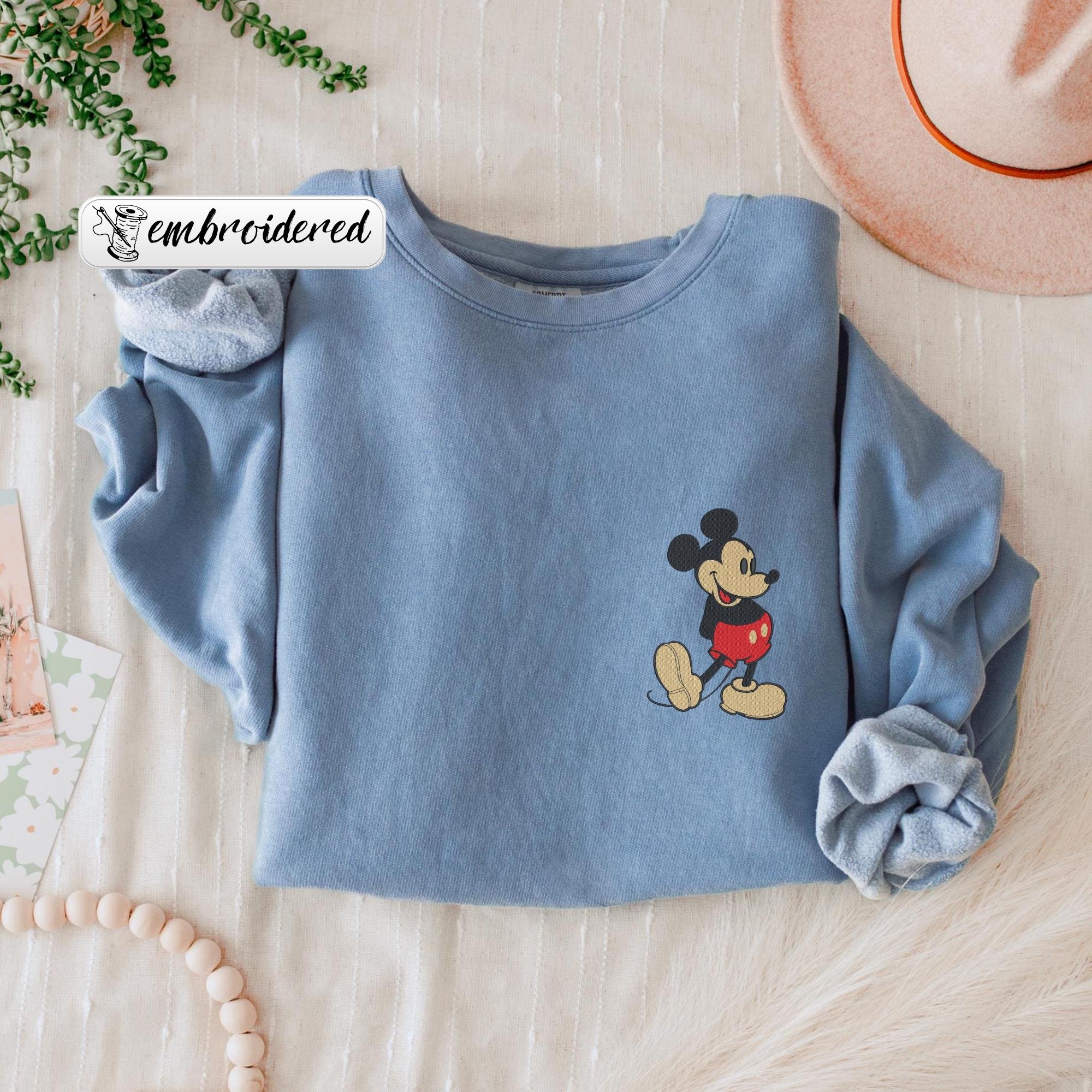 Embroidered Disneyland Mickey Mouse Vintage Comfort Colors Crewneck – Cozy Mickey Pose Pullover And Disney Fan Gift