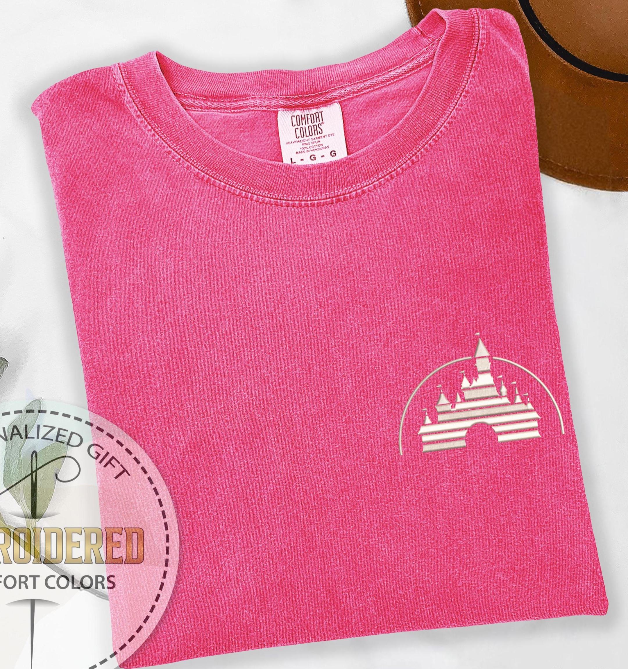 Embroidered Disney Castle Comfort Colors Shirt – Magic Kingdom Disneyland Tshirt And Walt Disney World Dream Tee