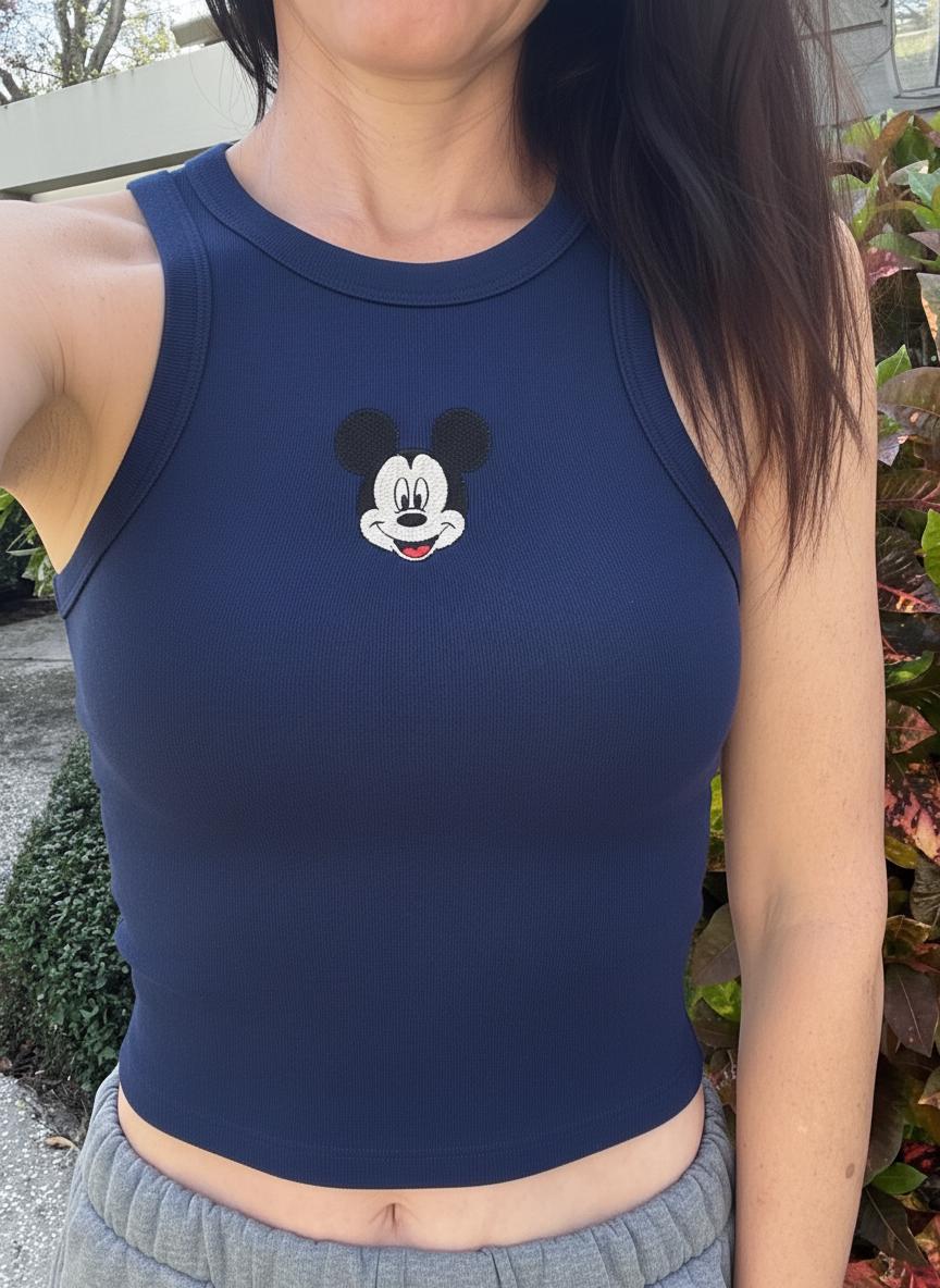 Embroidery Mickey And Minnie Crop Tank Top Or Simple Brown Mouse Baby Tee – Girly Aesthetic Y2K Disneyworld WDW Magic Kingdom Trip Tee - photo 2