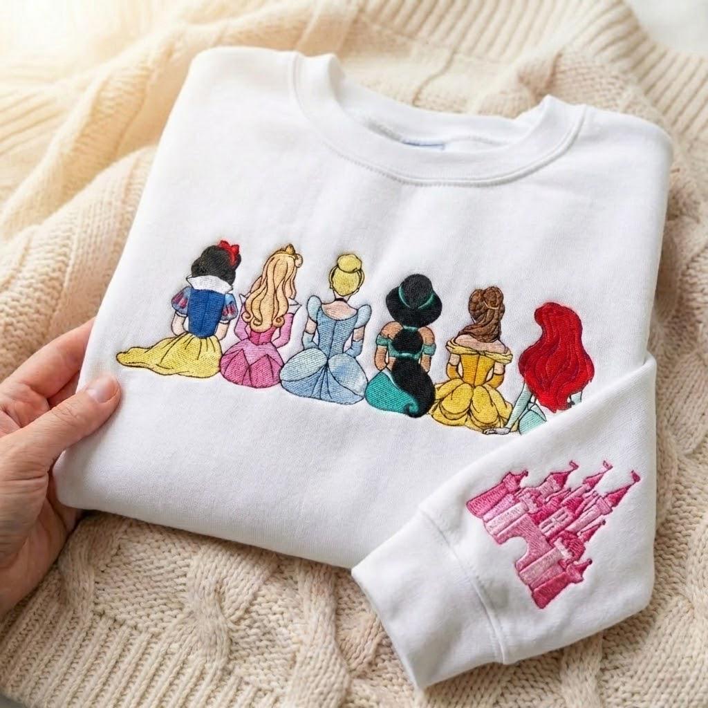 Embroidered Disney Princess Sweatshirt With Magical Land Embroidery – Girls Disney Trip Sweater And Princess Family Hoodie - photo 2