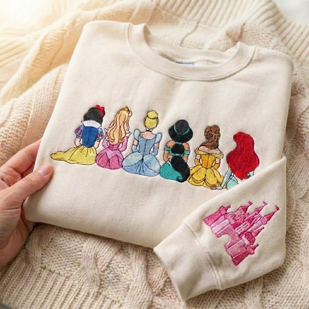 Embroidered Disney Princess Sweatshirt With Magical Land Embroidery – Girls Disney Trip Sweater And Princess Family Hoodie - photo 3