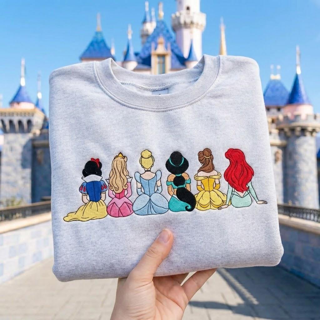 Embroidered Disney Princess Sweatshirt With Magical Land Embroidery – Girls Disney Trip Sweater And Princess Family Hoodie - photo 4