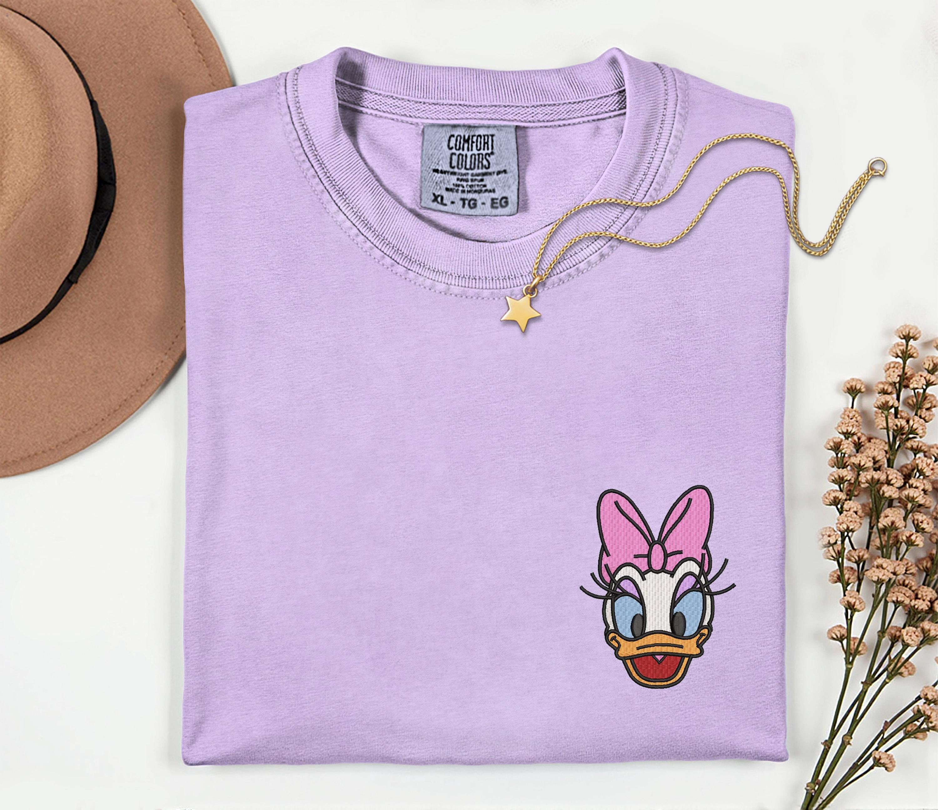 Daisy Duck Minimalist Embroidery Comfort Colors Shirt – Disney World And Disneyland Vacation Trip Embroidered Tee