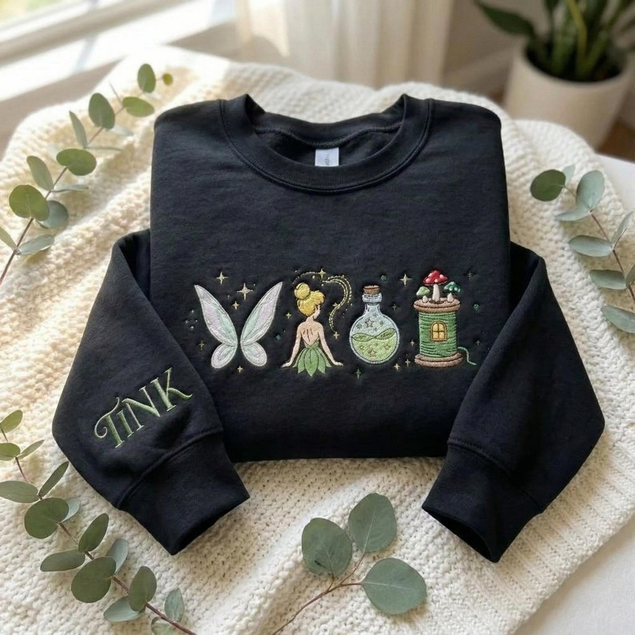 Embroidered Neverland Fairy Tinker Bell Disney Sweatshirt – Magical Land Fairy Castle Crewneck Shirt And Disney Gift