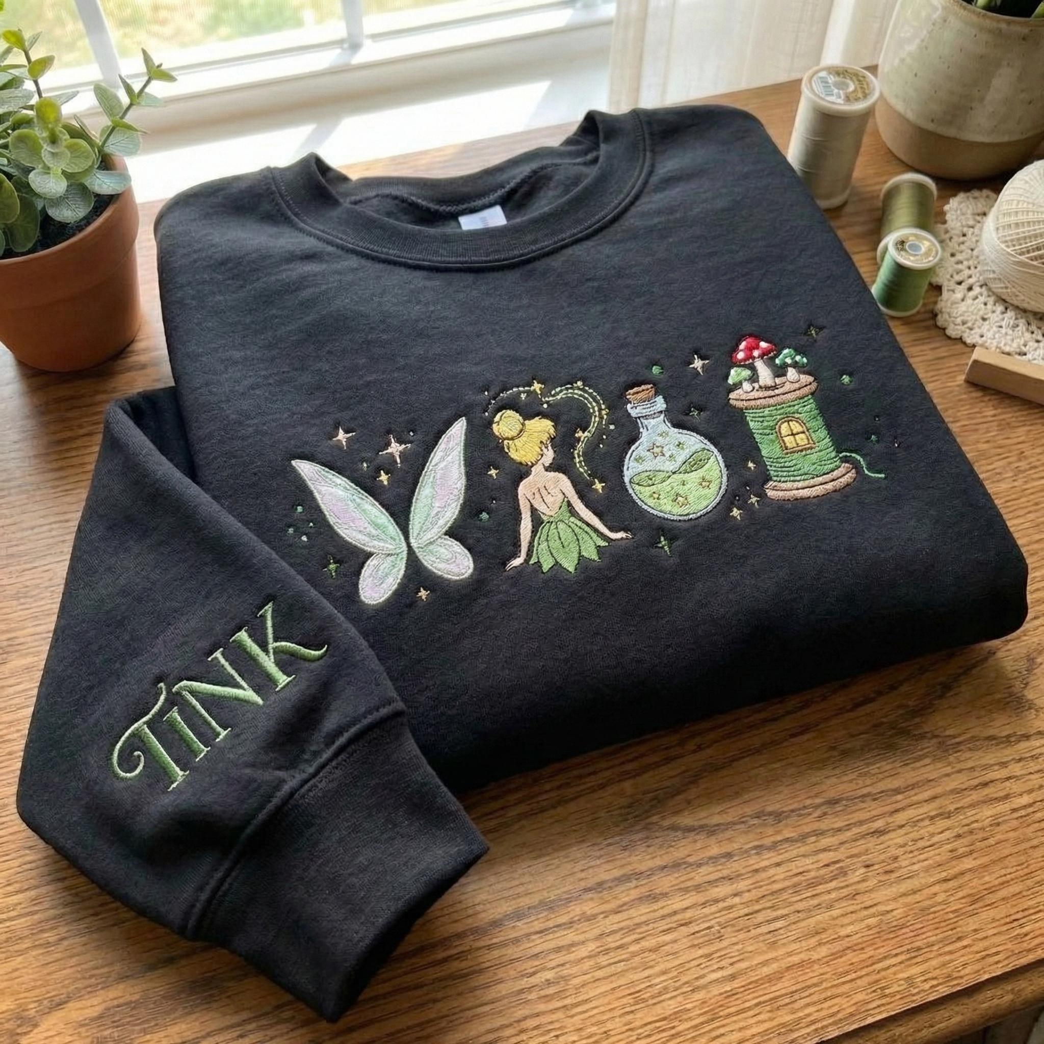 Embroidered Neverland Fairy Tinker Bell Disney Sweatshirt – Magical Land Fairy Castle Crewneck Shirt And Disney Gift - photo 2