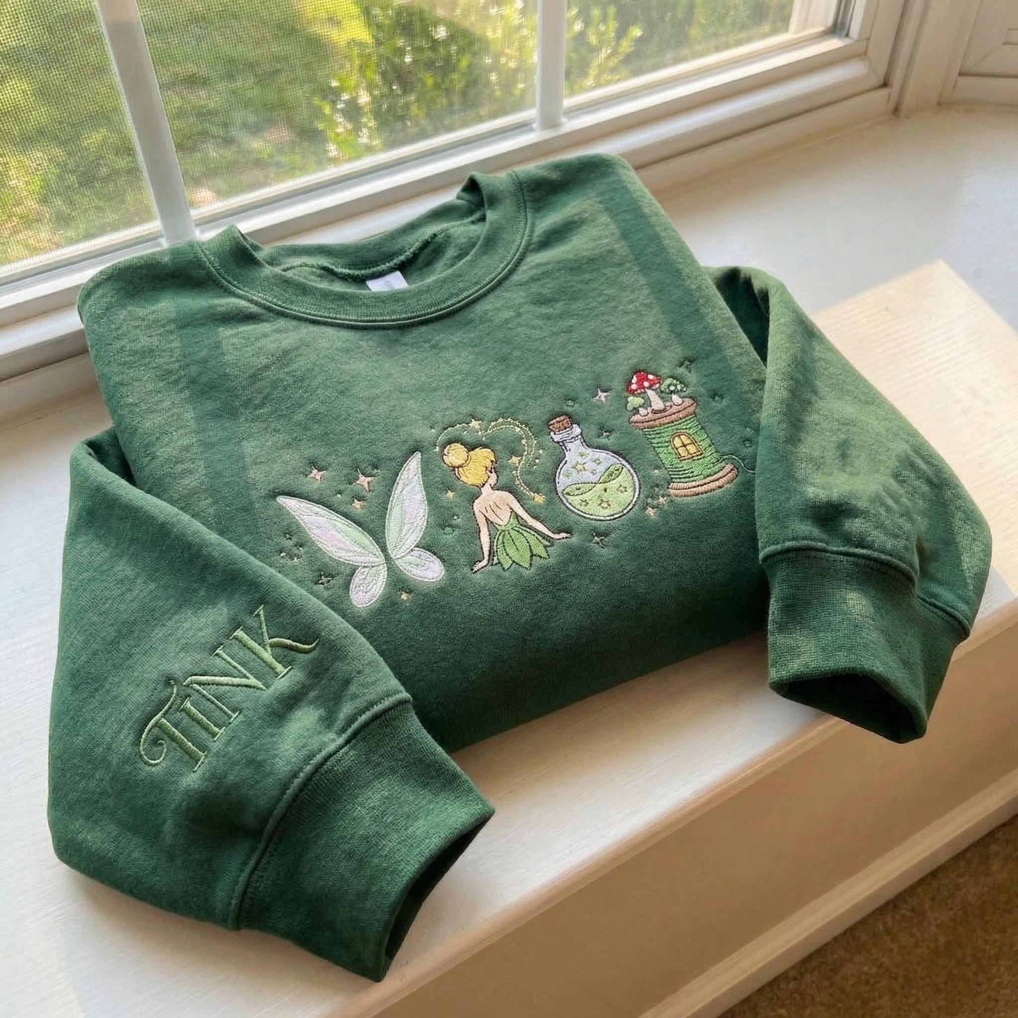 Embroidered Neverland Fairy Tinker Bell Disney Sweatshirt – Magical Land Fairy Castle Crewneck Shirt And Disney Gift - photo 3
