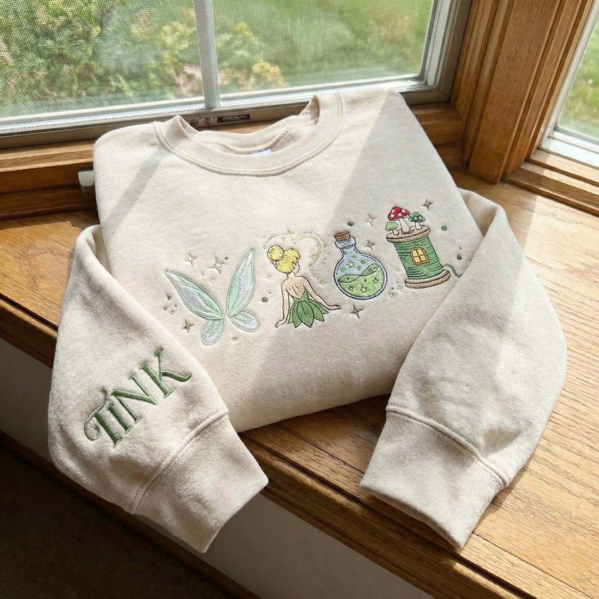 Embroidered Neverland Fairy Tinker Bell Disney Sweatshirt – Magical Land Fairy Castle Crewneck Shirt And Disney Gift