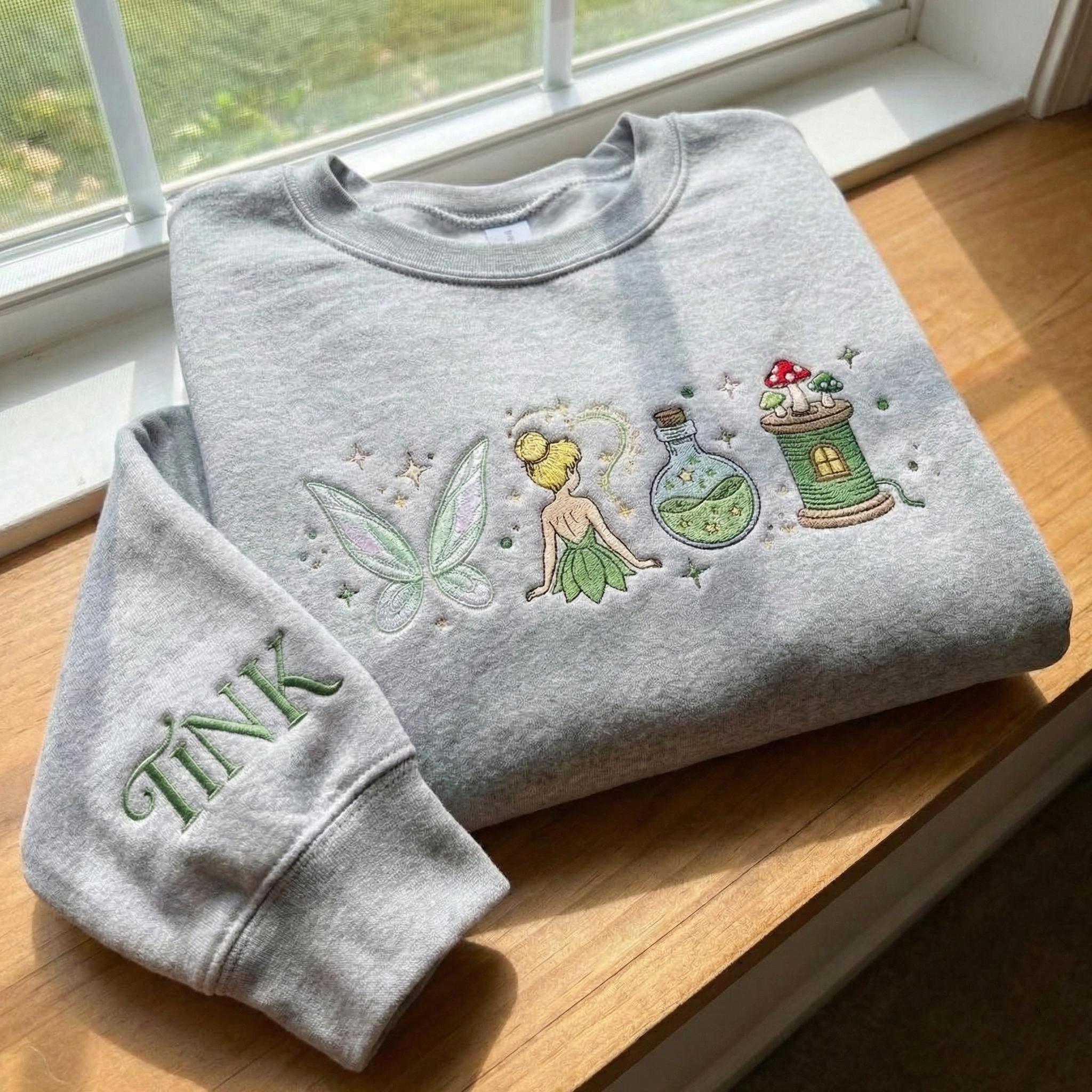 Embroidered Neverland Fairy Tinker Bell Disney Sweatshirt – Magical Land Fairy Castle Crewneck Shirt And Disney Gift - photo 5