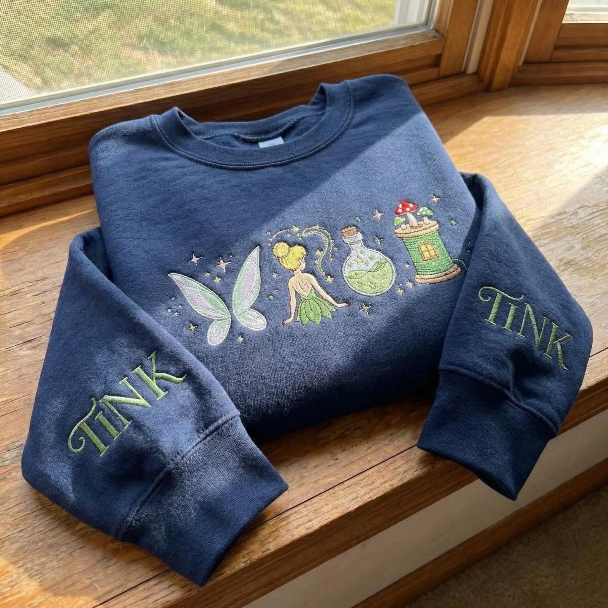 Embroidered Neverland Fairy Tinker Bell Disney Sweatshirt – Magical Land Fairy Castle Crewneck Shirt And Disney Gift - photo 6