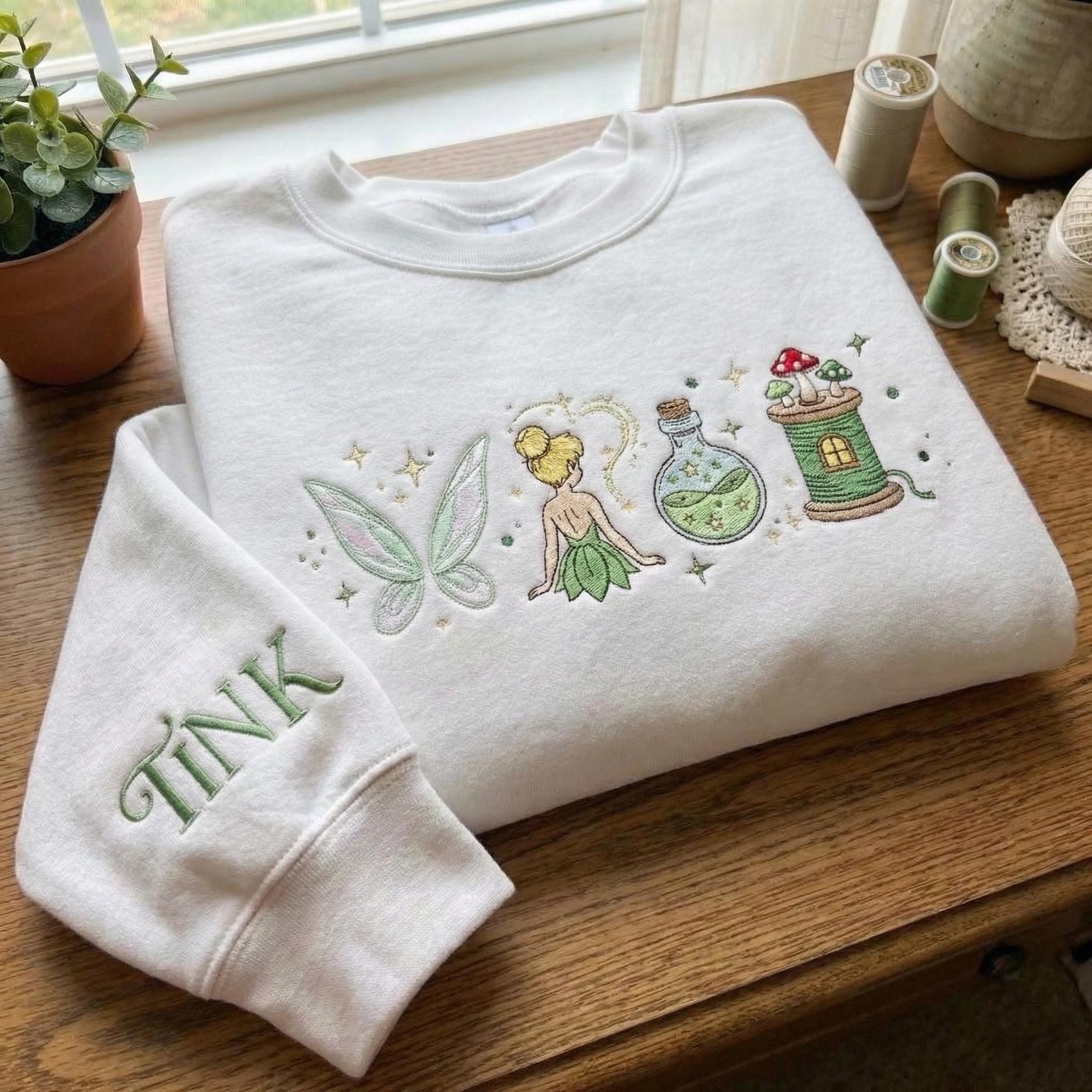 Embroidered Neverland Fairy Tinker Bell Disney Sweatshirt – Magical Land Fairy Castle Crewneck Shirt And Disney Gift - photo 7