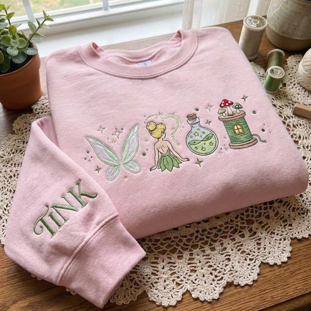 Embroidered Neverland Fairy Tinker Bell Disney Sweatshirt – Magical Land Fairy Castle Crewneck Shirt And Disney Gift - photo 8