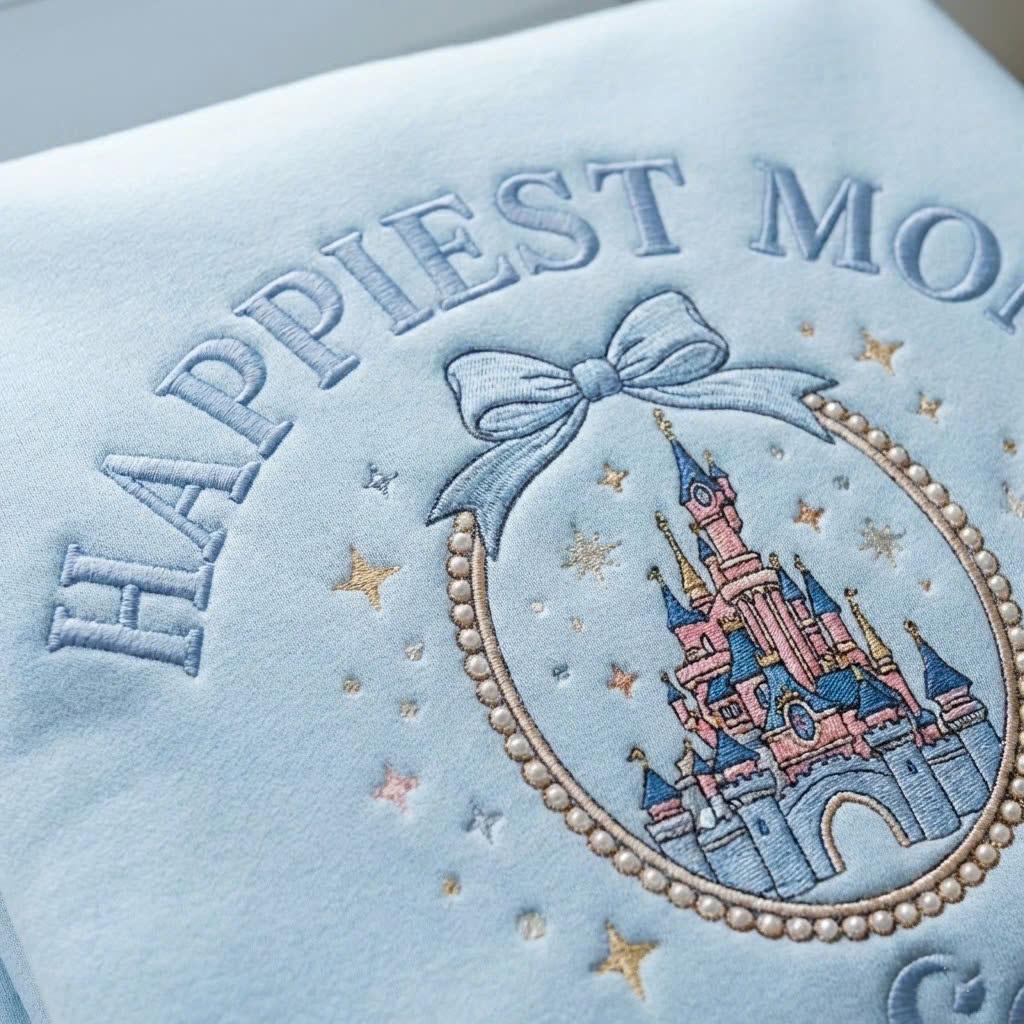 Embroidered Happiest Mom On Earth Mama Tee With Magic Castle Coquette Bow – Family Trip Outfit Sweatshirt And Mother's Day Gift - photo 3