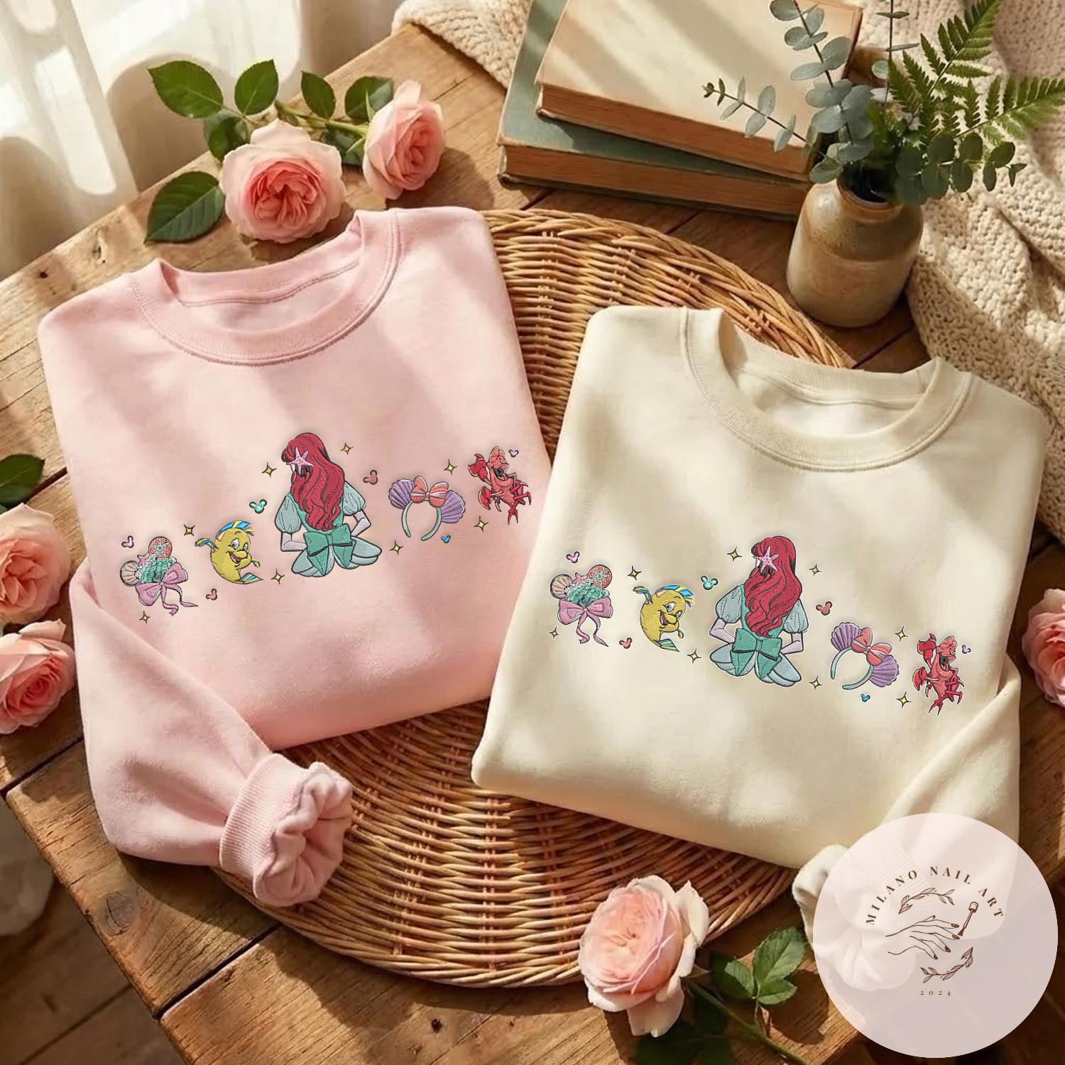 Embroidered Retro Little Mermaid Ariel Disney Princess Shirt – Girly Aesthetic Mermaid Tshirt Sweatshirt Or Hoodie - photo 3