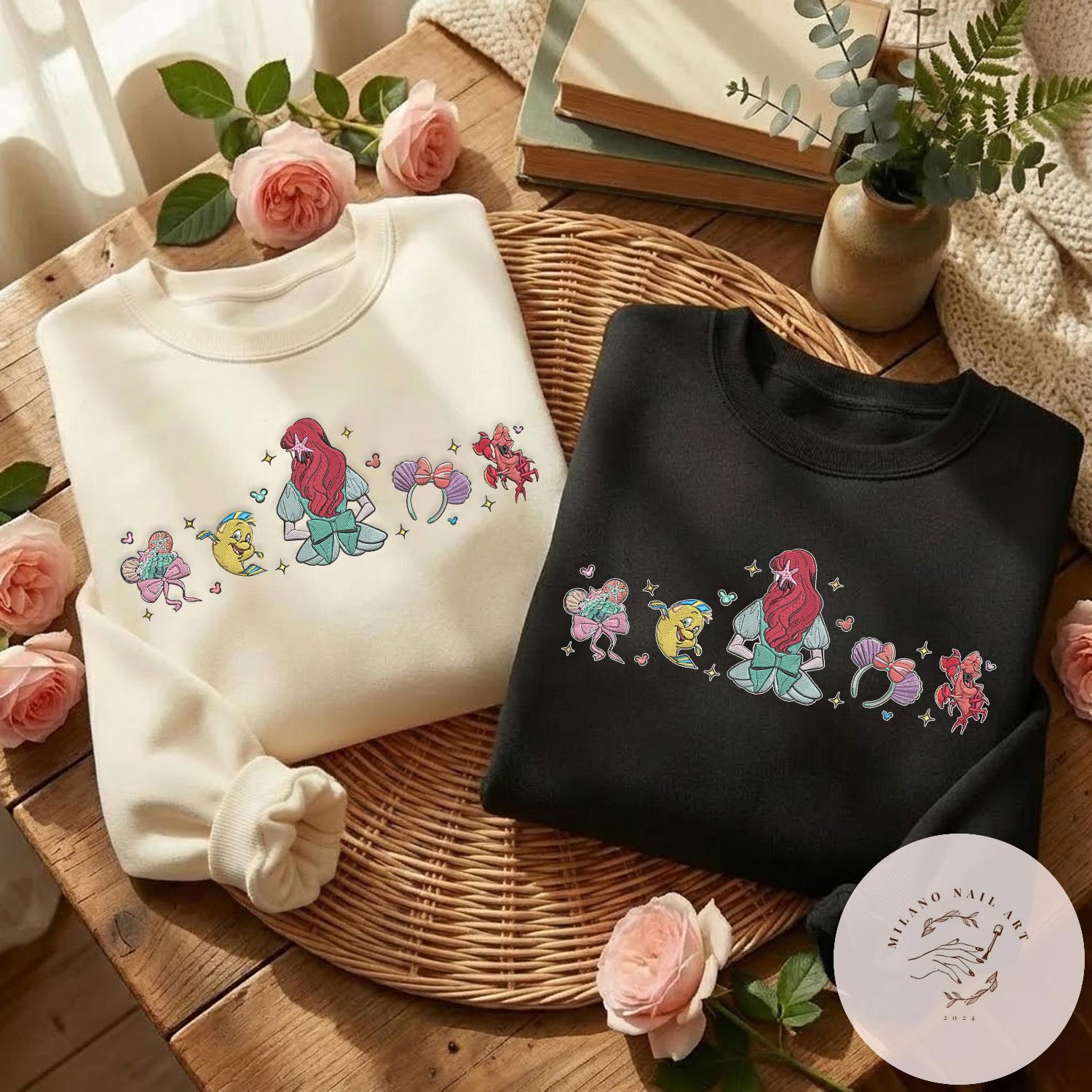 Embroidered Retro Little Mermaid Ariel Disney Princess Shirt – Girly Aesthetic Mermaid Tshirt Sweatshirt Or Hoodie - photo 4