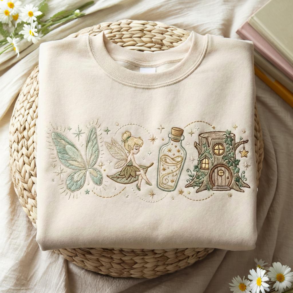 Vintage Tinker Bell Embroidered Sweatshirt – Neverland Fairy Magic Kingdom Tshirt And Magical Family Vacation Holiday Princess Tee