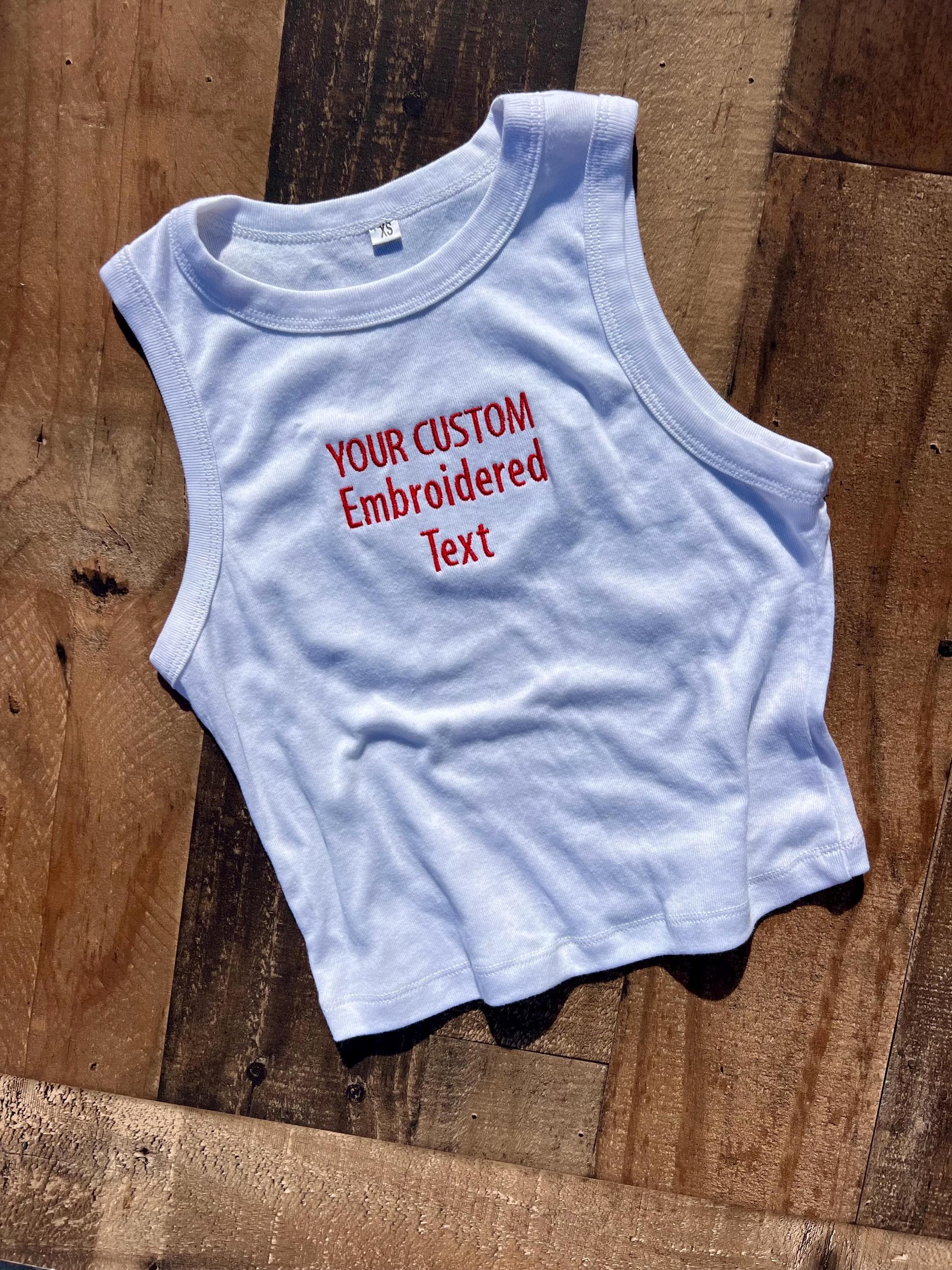 Personalized Embroidered Crop Tank And Baby Tee With Your Custom Words – Womens Unisex Vacation Tshirt With Kids Mama Initial Name