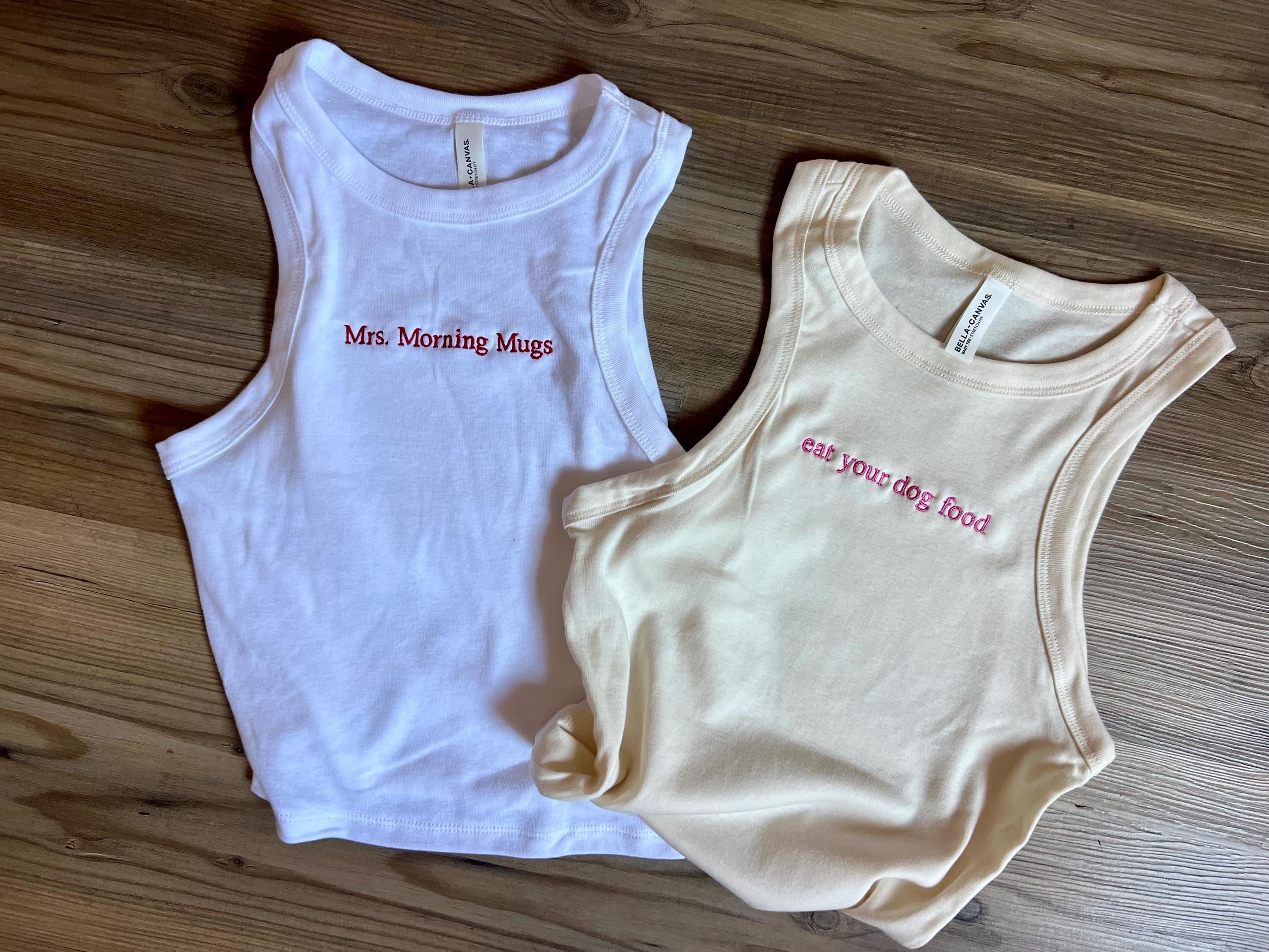 Personalized Embroidered Crop Tank And Baby Tee With Your Custom Words – Womens Unisex Vacation Tshirt With Kids Mama Initial Name - photo 5