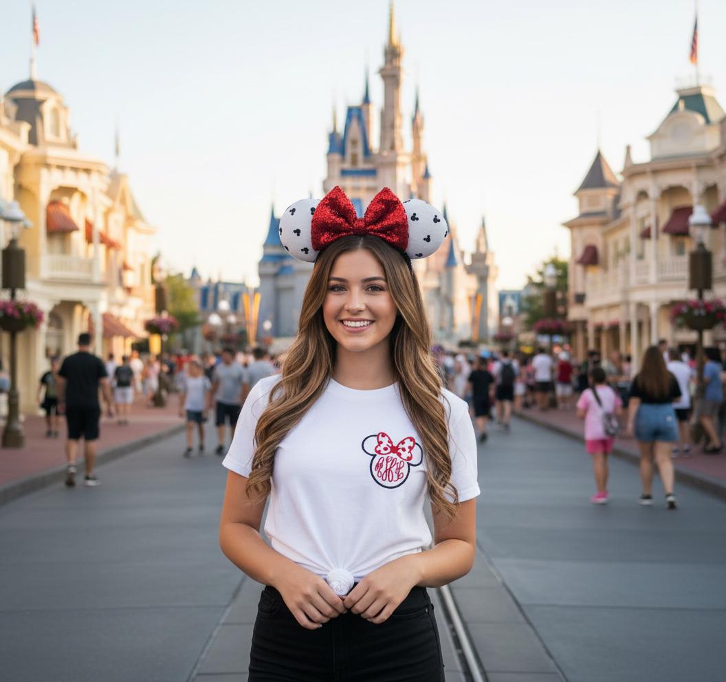 Custom Monogrammed Minnie Mouse Embroidered Shirt – Disney Monogram Embroidery Tee And Cozy Park Day Outfit - photo 1