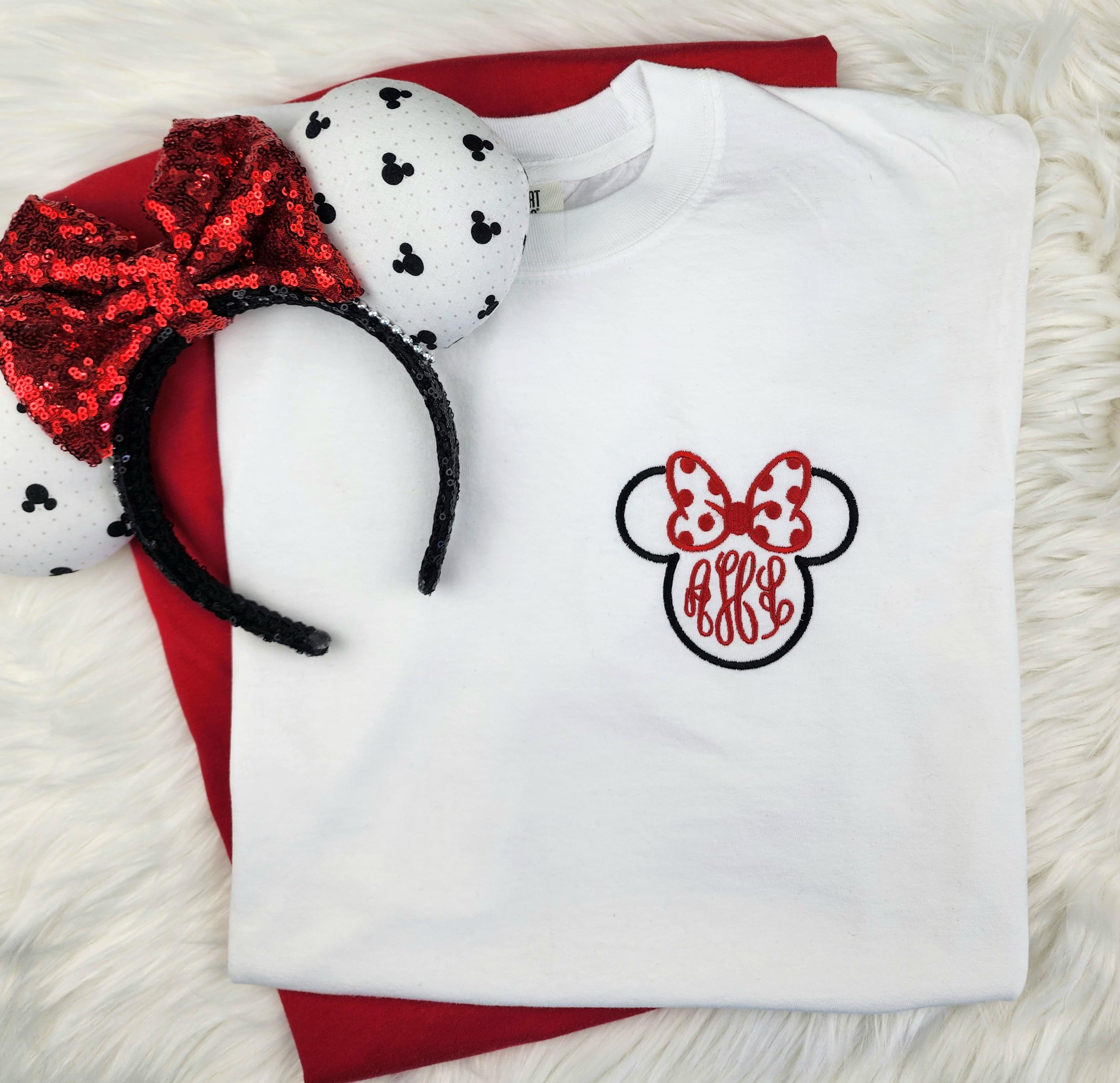 Custom Monogrammed Minnie Mouse Embroidered Shirt – Disney Monogram Embroidery Tee And Cozy Park Day Outfit - photo 2