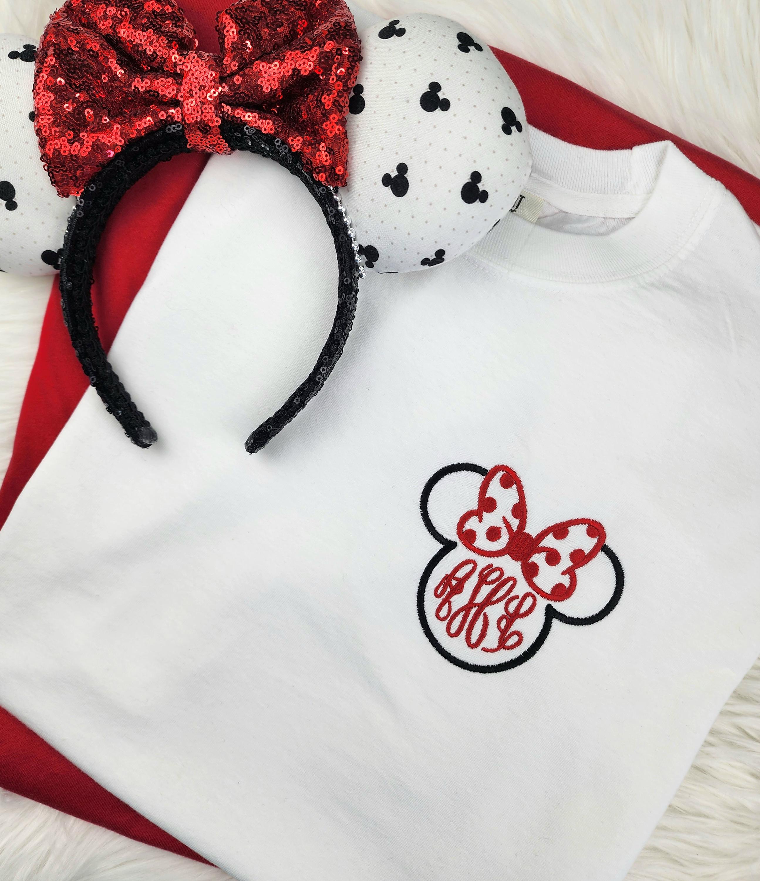 Custom Monogrammed Minnie Mouse Embroidered Shirt – Disney Monogram Embroidery Tee And Cozy Park Day Outfit - photo 3